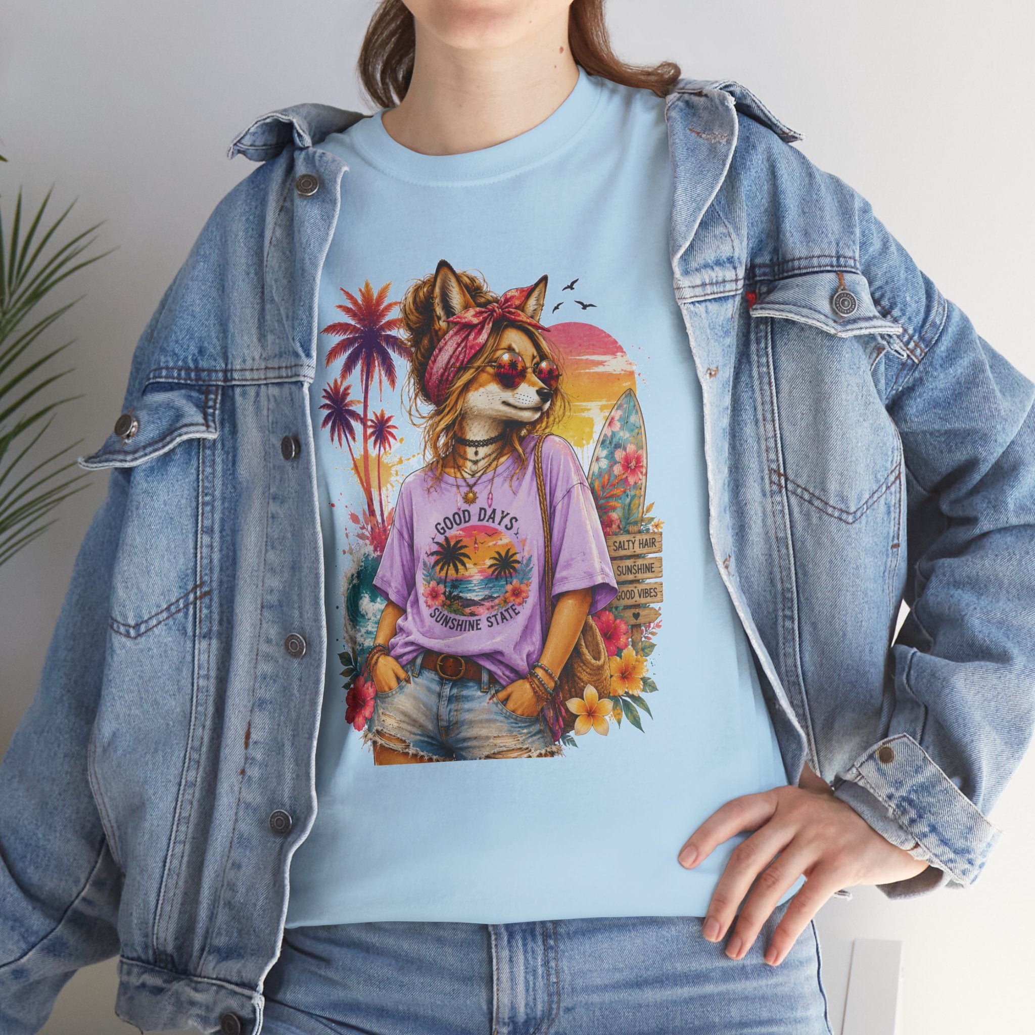 Fox Beach Vibes Shirt, Retro Beach T-Shirt, Summer Sunset Graphic Tee, Coastal Vacation Gift