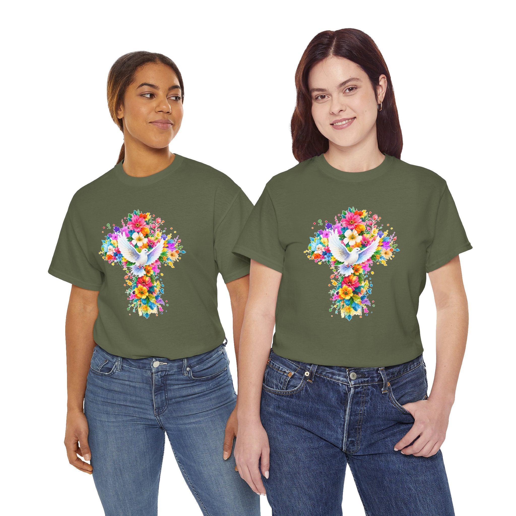 Christian Floral Cross T-Shirt | Dove Faith Shirt | Religious Graphic Tee | Holy Spirit Shirt | Easter Gift | Church Shirt