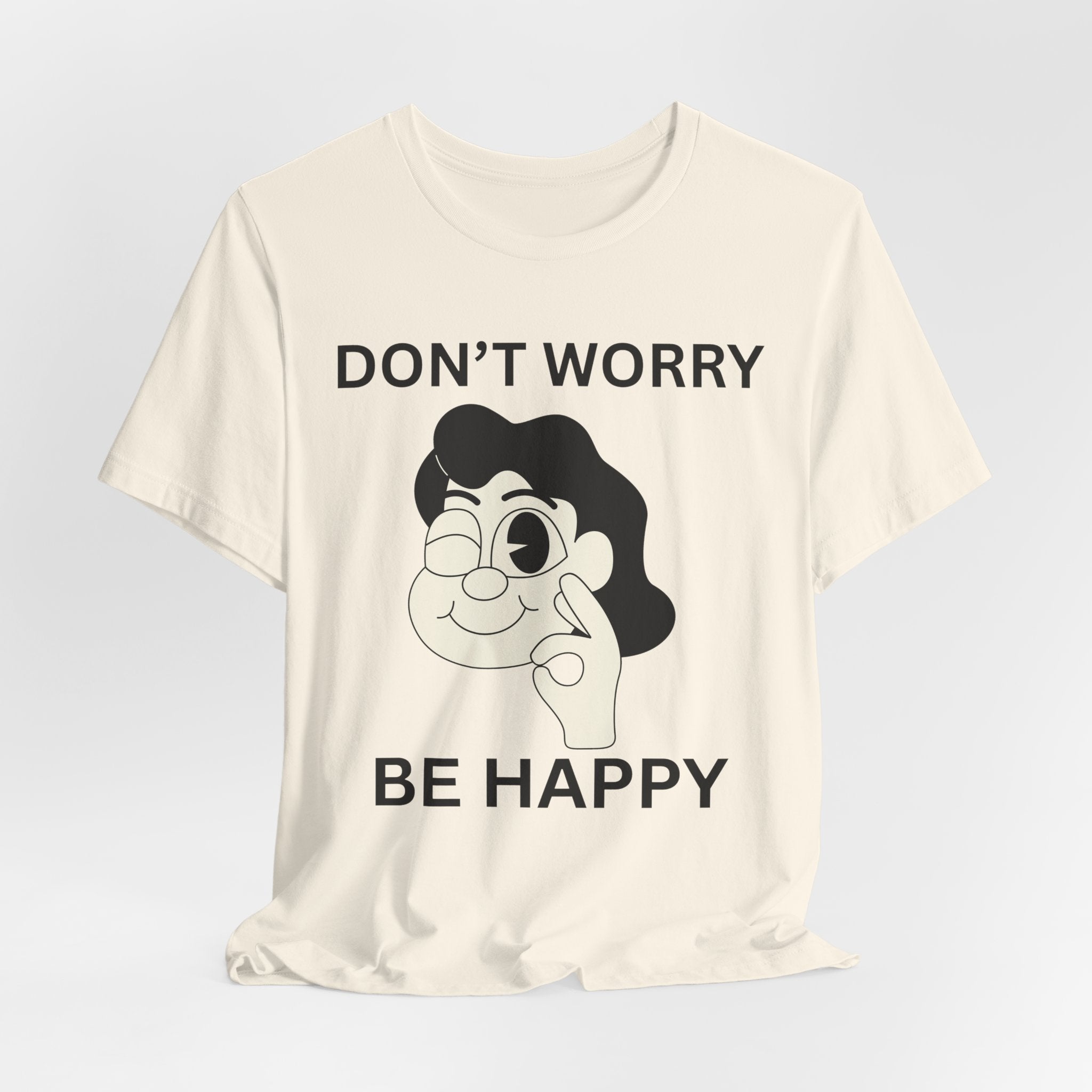 Don’t Worry Be Happy Shirt, Cute Cartoon Graphic Tee, Positive Quote T-Shirt, Unisex Bella Canvas 3001