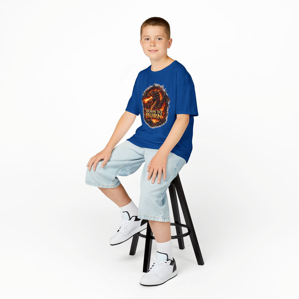 Kids Dragon Shirt, Fiery Dragon Tee for Boys, Fantasy Graphic T-Shirt, Gamer Kids Shirt, Cute Dragon Shirt, Born To Burn Tee