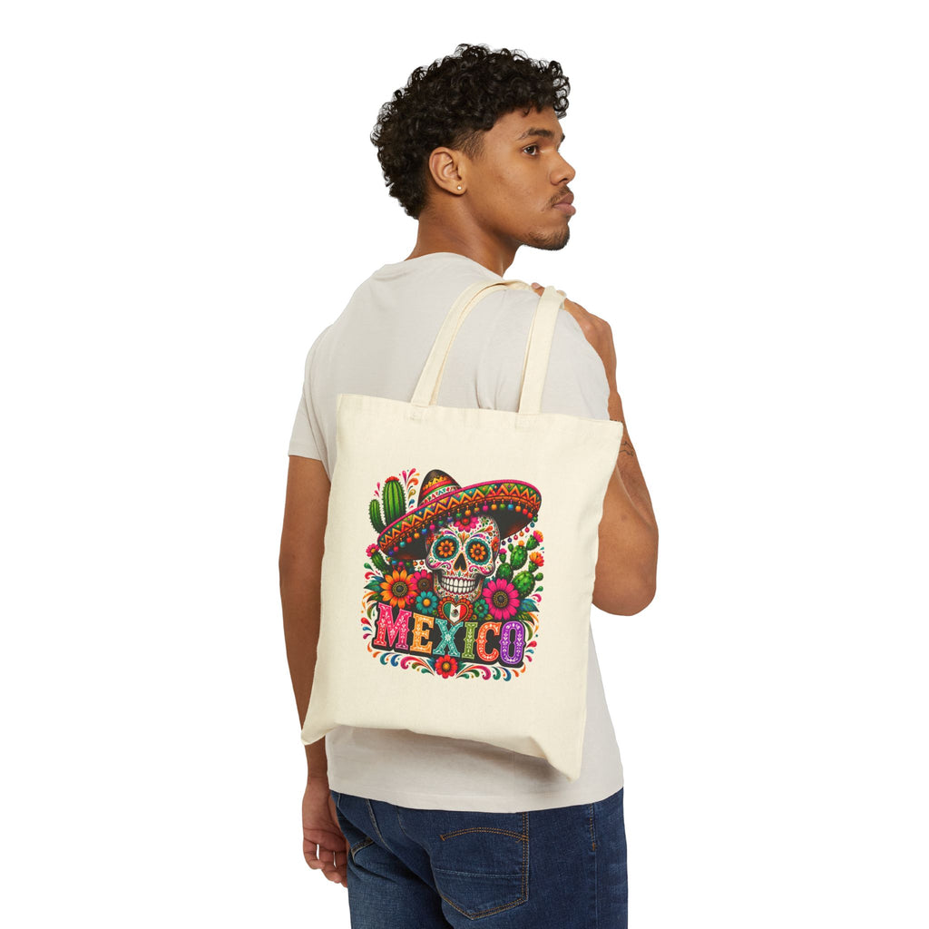 Tote Bag — Colorful Mexican Sugar Skull (Dia de los Muertos) Cotton Canvas Tote