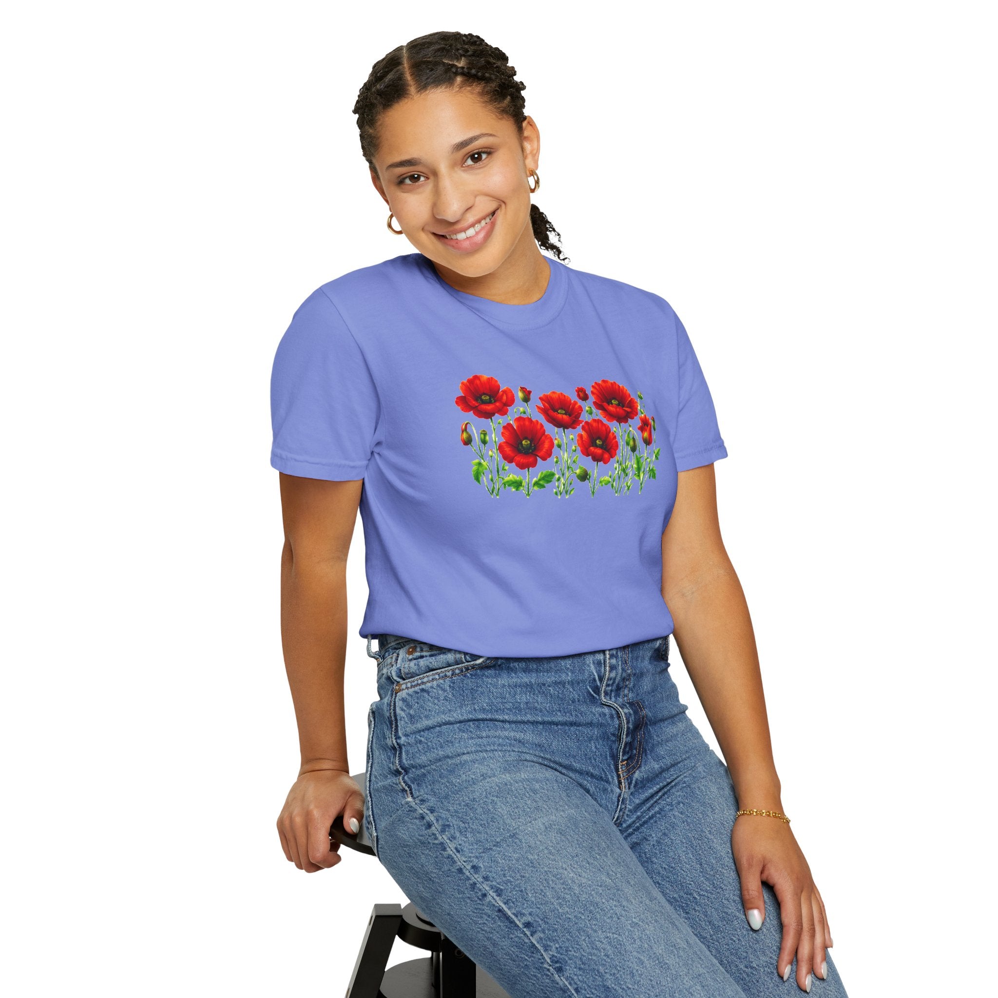 Red Poppy Shirt, Floral T-Shirt for Women, Wildflower Graphic Tee, Botanical Garden Shirt, Comfort Colors Tee