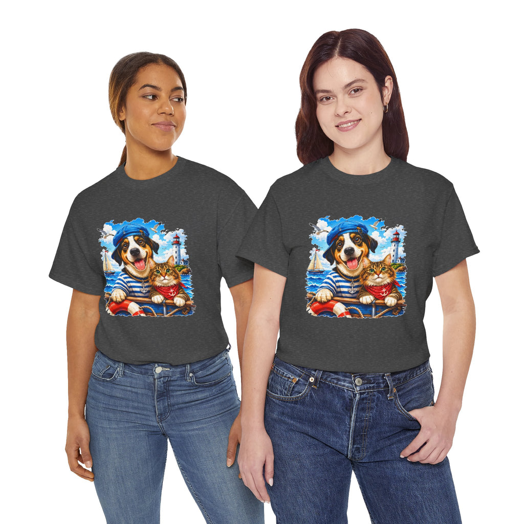 Nautical Dog & Cat T-Shirt | Sailor Pet Graphic Tee | Coastal Animal Lover Shirt | Beach Dog Cat Gift