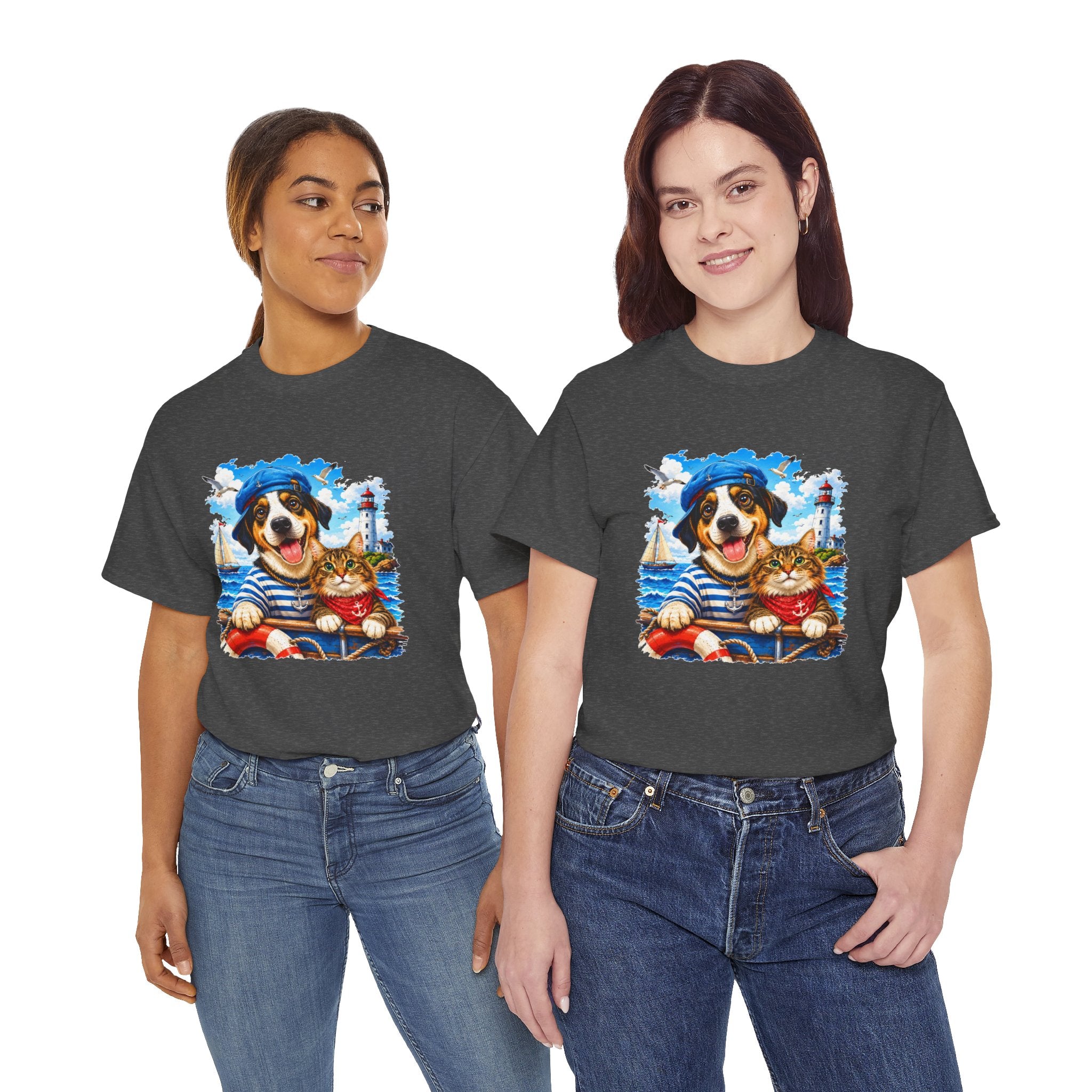 Nautical Dog & Cat T-Shirt | Sailor Pet Graphic Tee | Coastal Animal Lover Shirt | Beach Dog Cat Gift