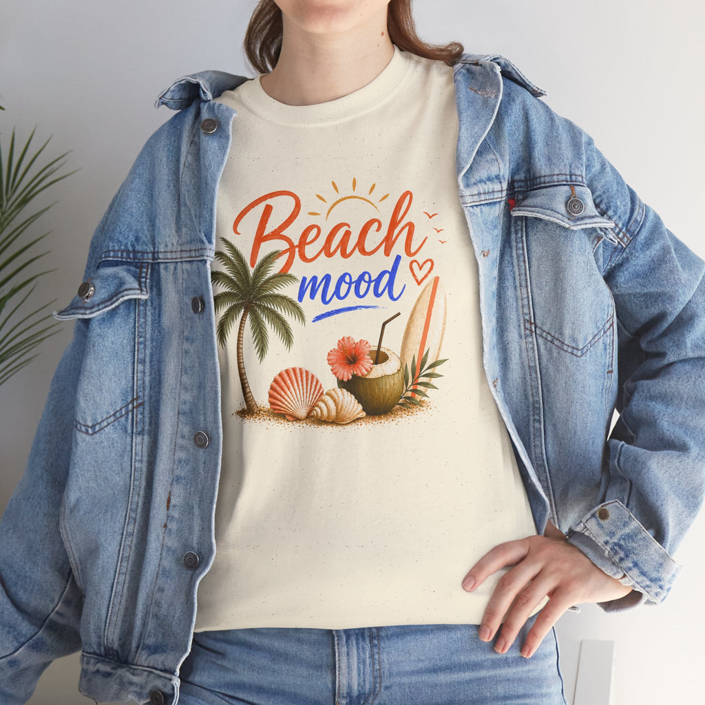 Beach Mood T-Shirt - Tropical Palm, Seashell Graphic Tee