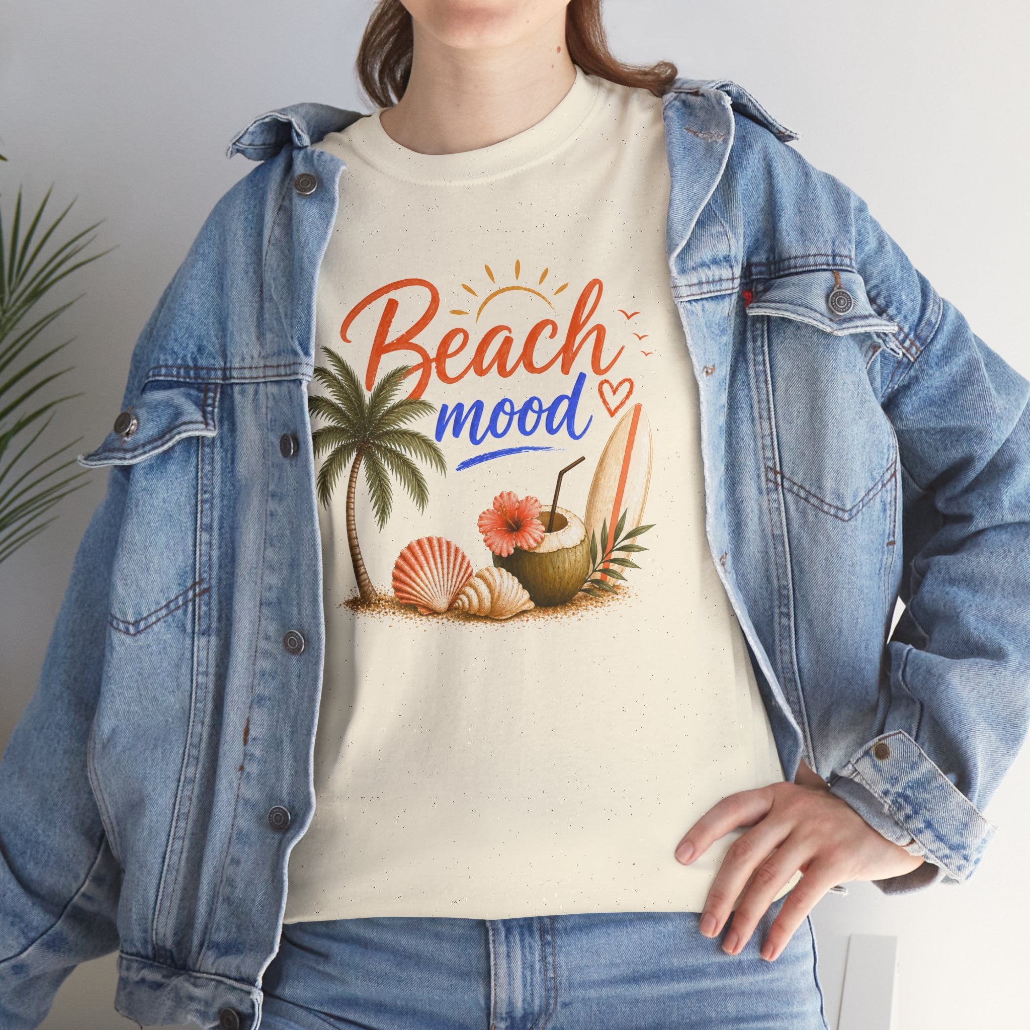Beach Mood T-Shirt - Tropical Palm, Seashell Graphic Tee