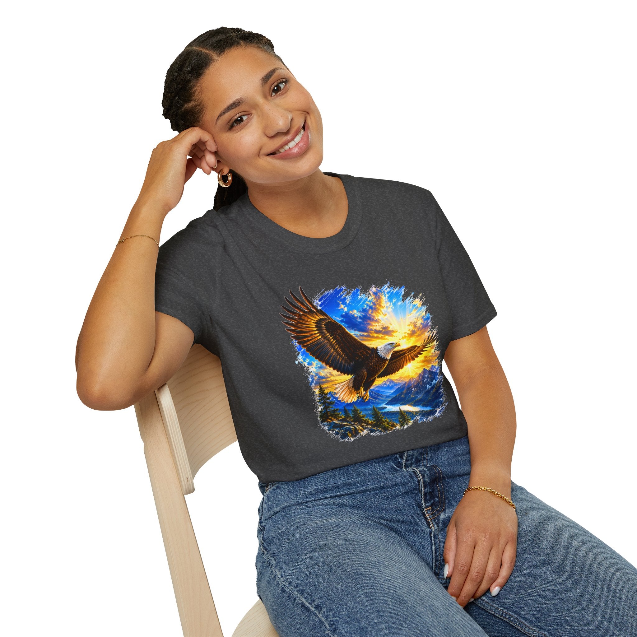 Majestic Eagle Sunset T-Shirt | Freedom Eagle Graphic Tee | Nature Wildlife Shirt | Mountain Sunset Unisex Tee | Outdoor Adventure Gift
