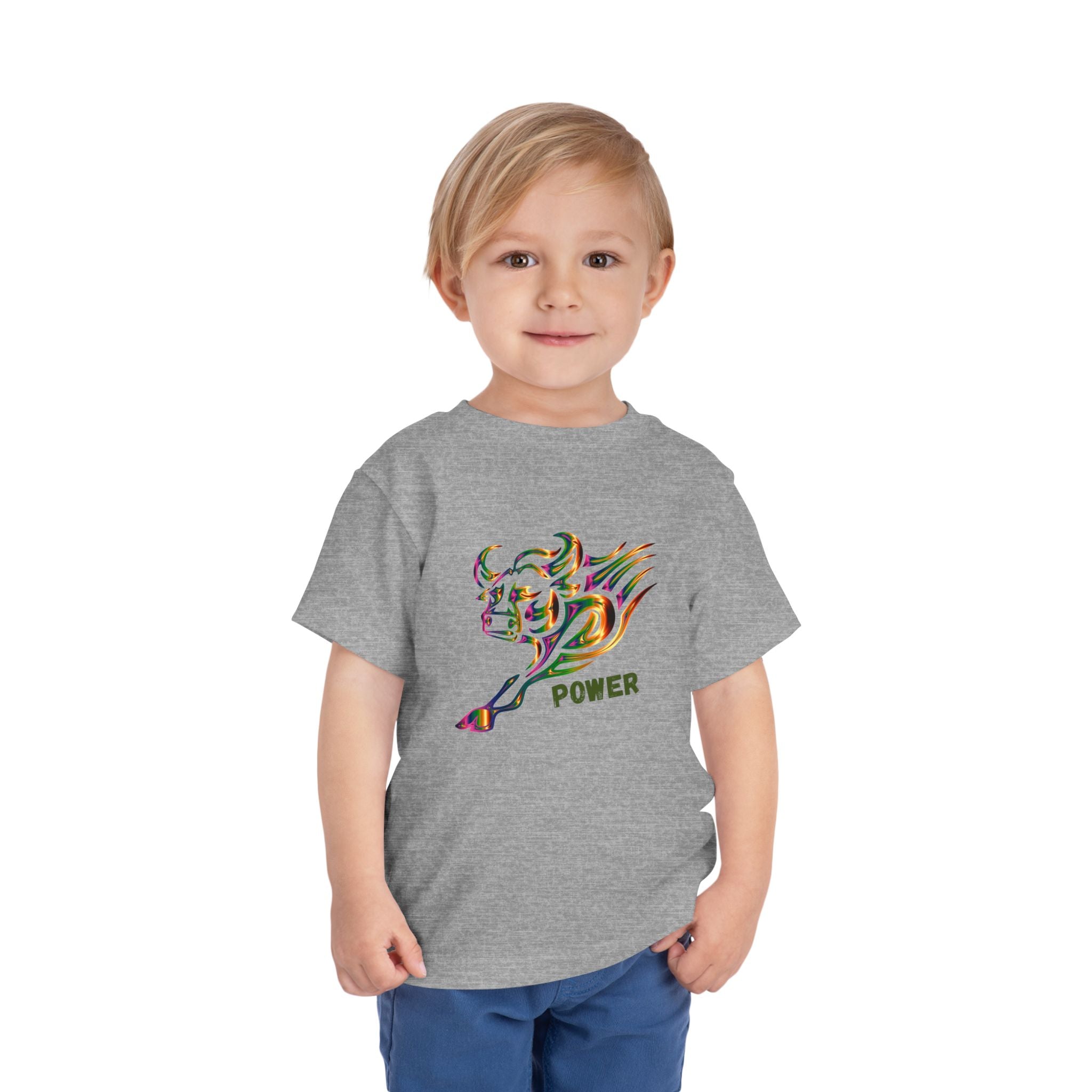 Toddler Tee — Colorful Charging Bull "Power" Graphic