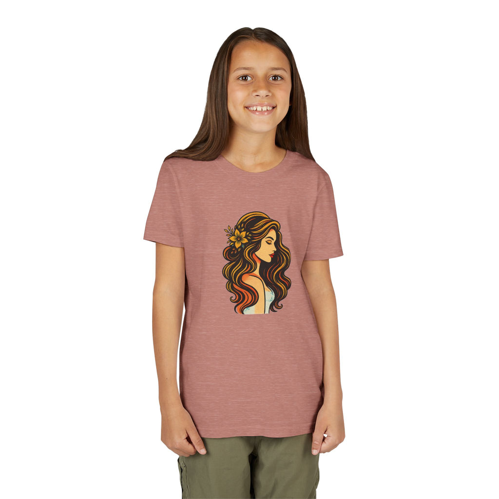 Youth Tee — Floral-Boho Girl Portrait Kids Shirt