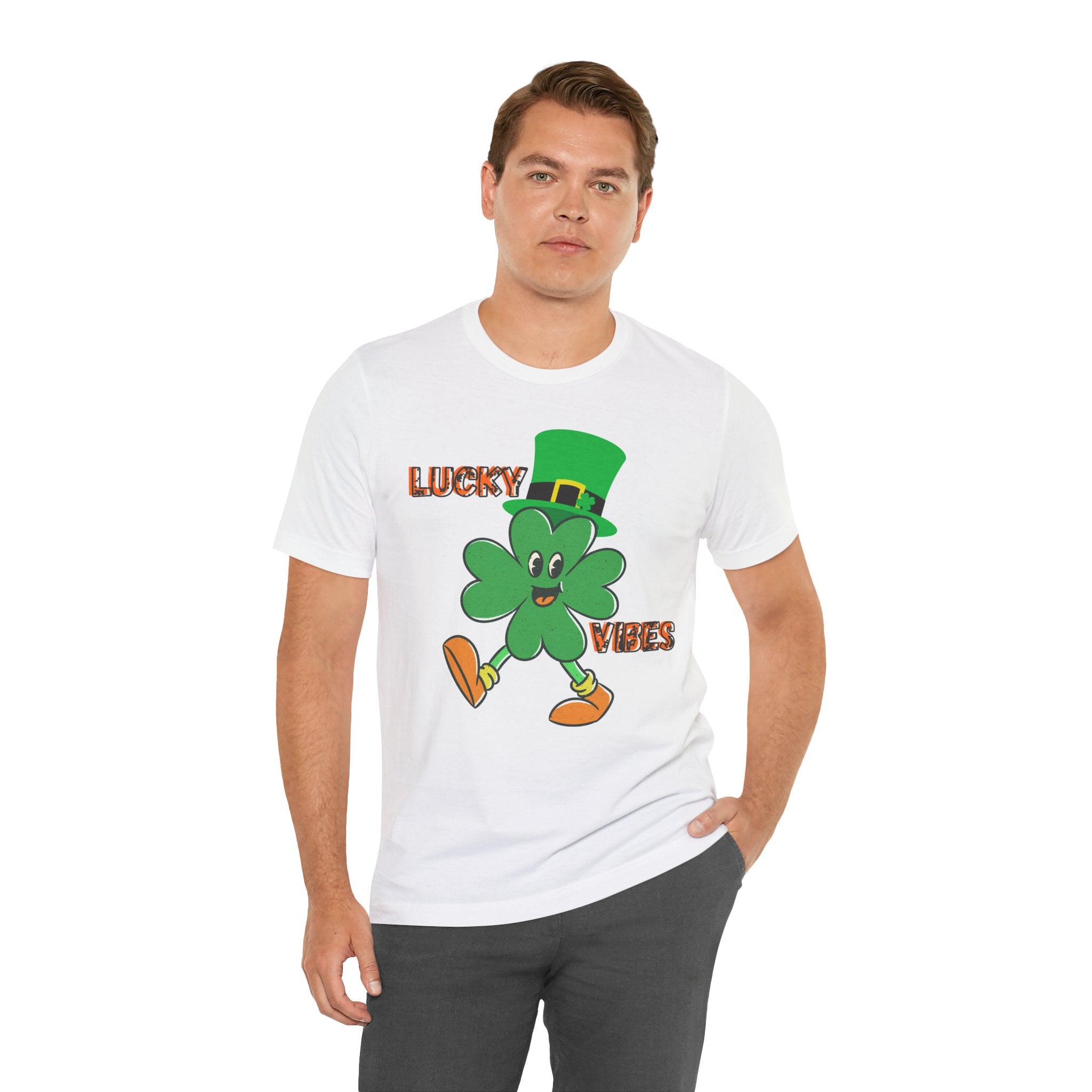 Lucky Vibes Saint Patrick's Day T-Shirt — Walking Shamrock Graphic Tee