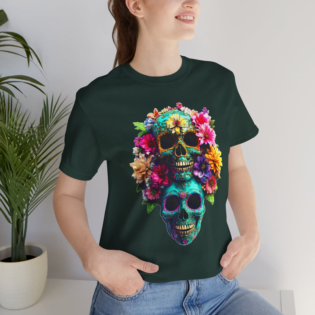 Floral Skull T-Shirt, Day of the Dead Shirt, Sugar Skull Graphic Tee, Colorful Skull Tee, Gothic Floral Shirt