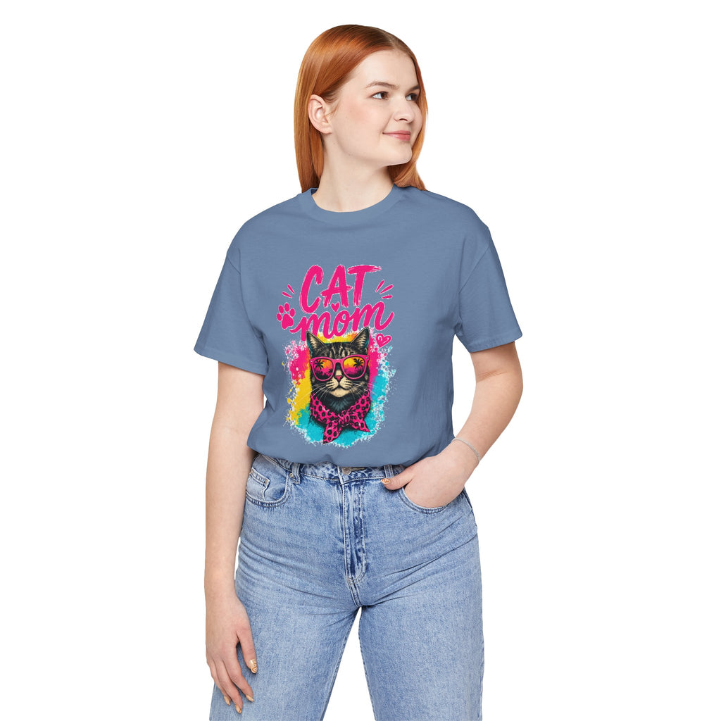 Cat Mom T-Shirt | Funny Cat Mom Gift | Colorful Retro Cat Lover Tee | Cute Cat Graphic Shirt | Unisex Cat Mom Tee