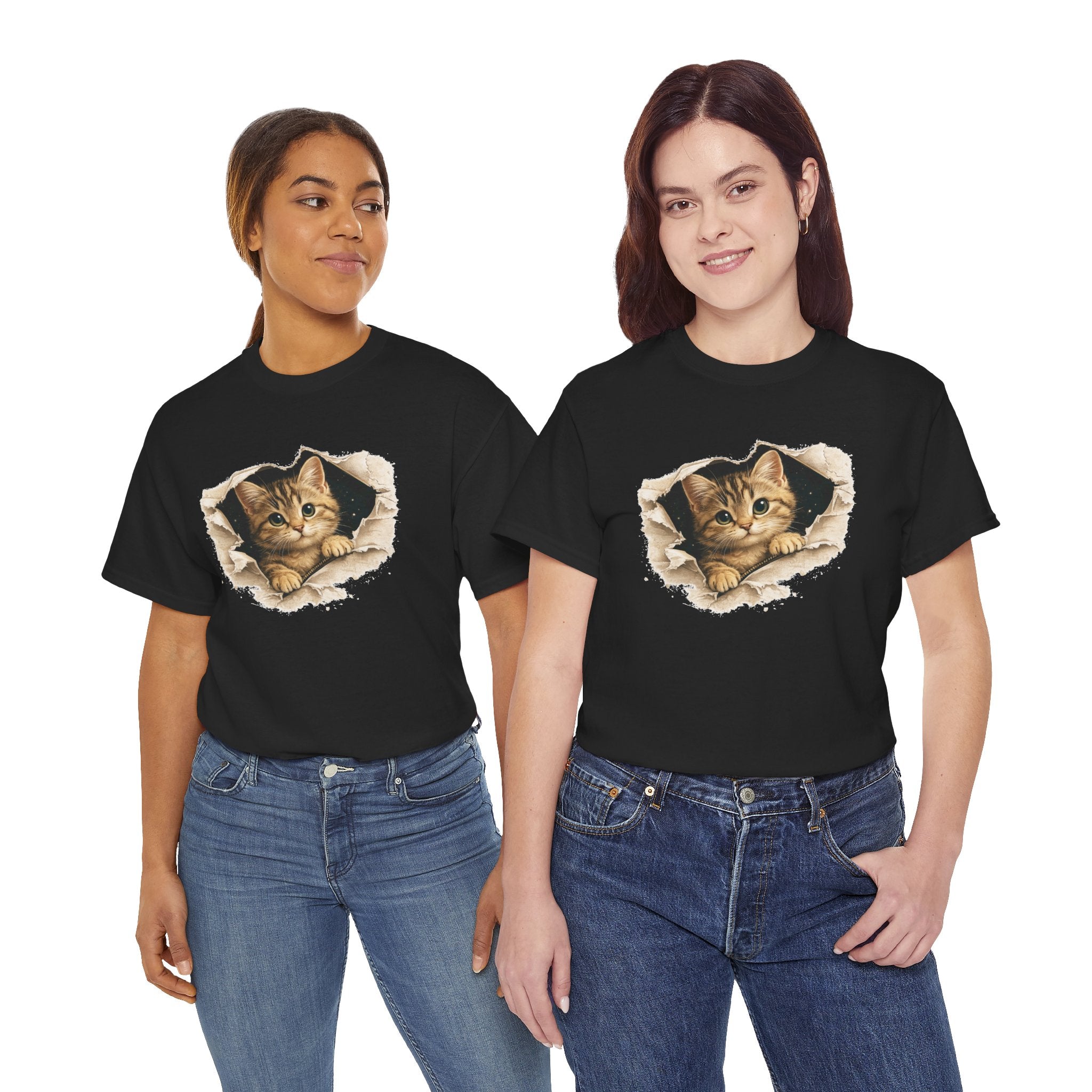 Cat Peeking Through Hole T-Shirt — Cute Kitten Graphic Tee