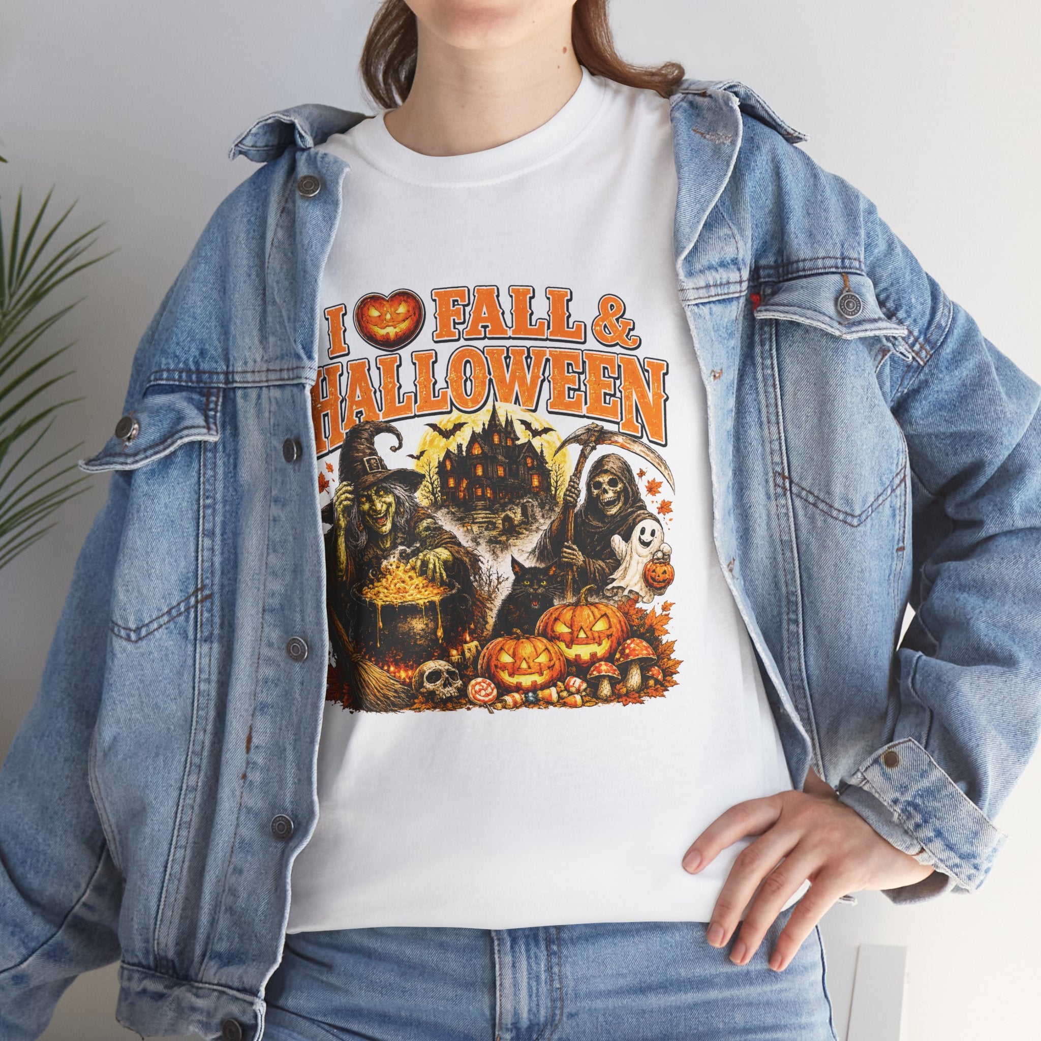 I Love Fall & Halloween T-Shirt | Vintage Halloween Shirt | Spooky Pumpkin Witch Tee | Cute Fall Graphic Tee | Autumn Lover Gift