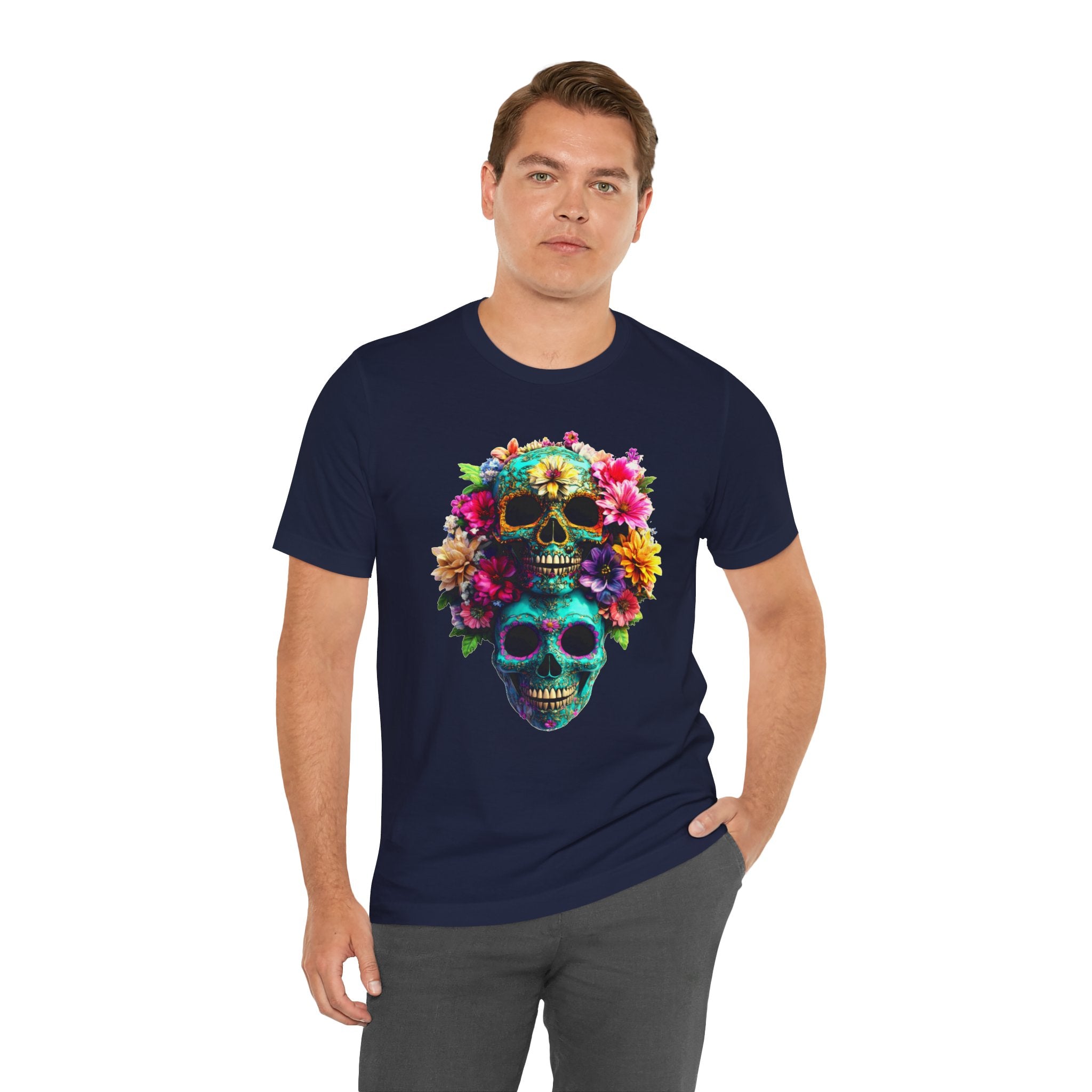 Floral Skull T-Shirt, Day of the Dead Shirt, Sugar Skull Graphic Tee, Colorful Skull Tee, Gothic Floral Shirt