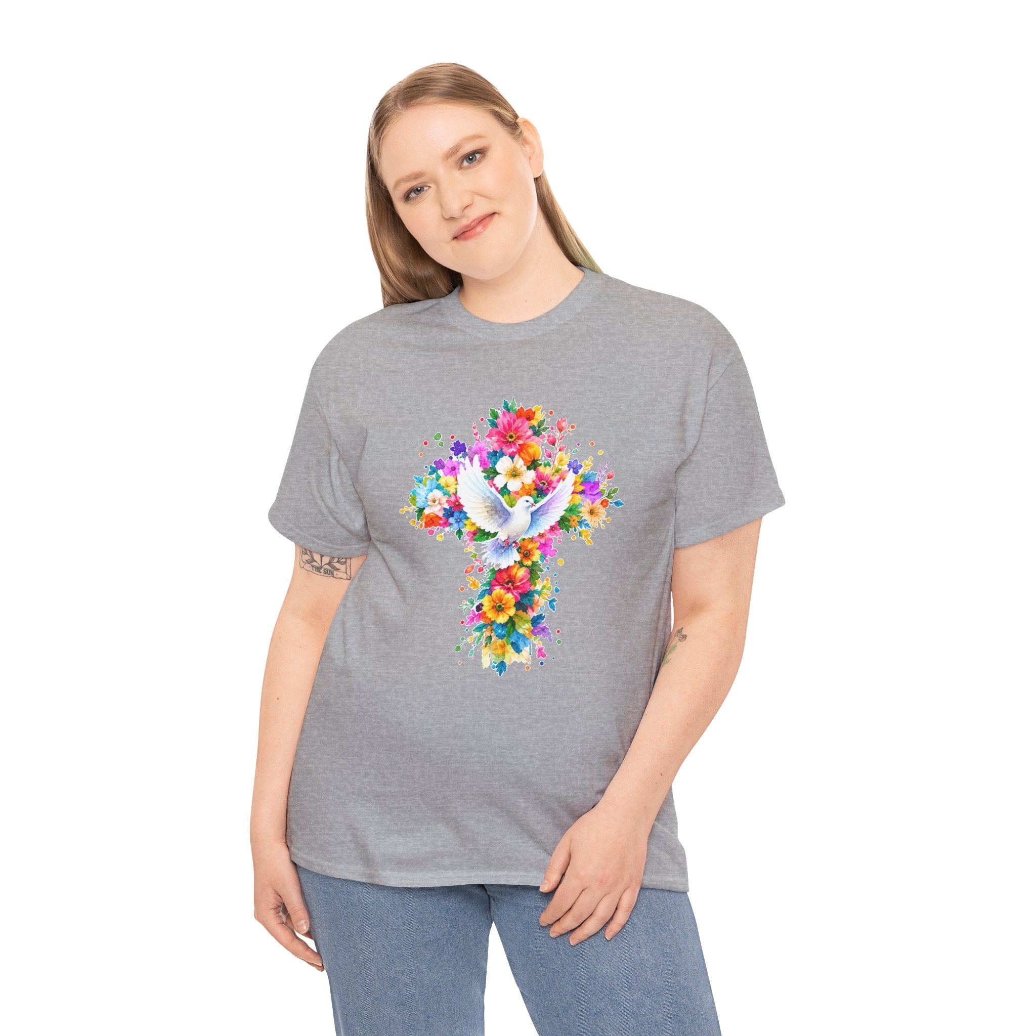 Christian Floral Cross T-Shirt | Dove Faith Shirt | Religious Graphic Tee | Holy Spirit Shirt | Easter Gift | Church Shirt