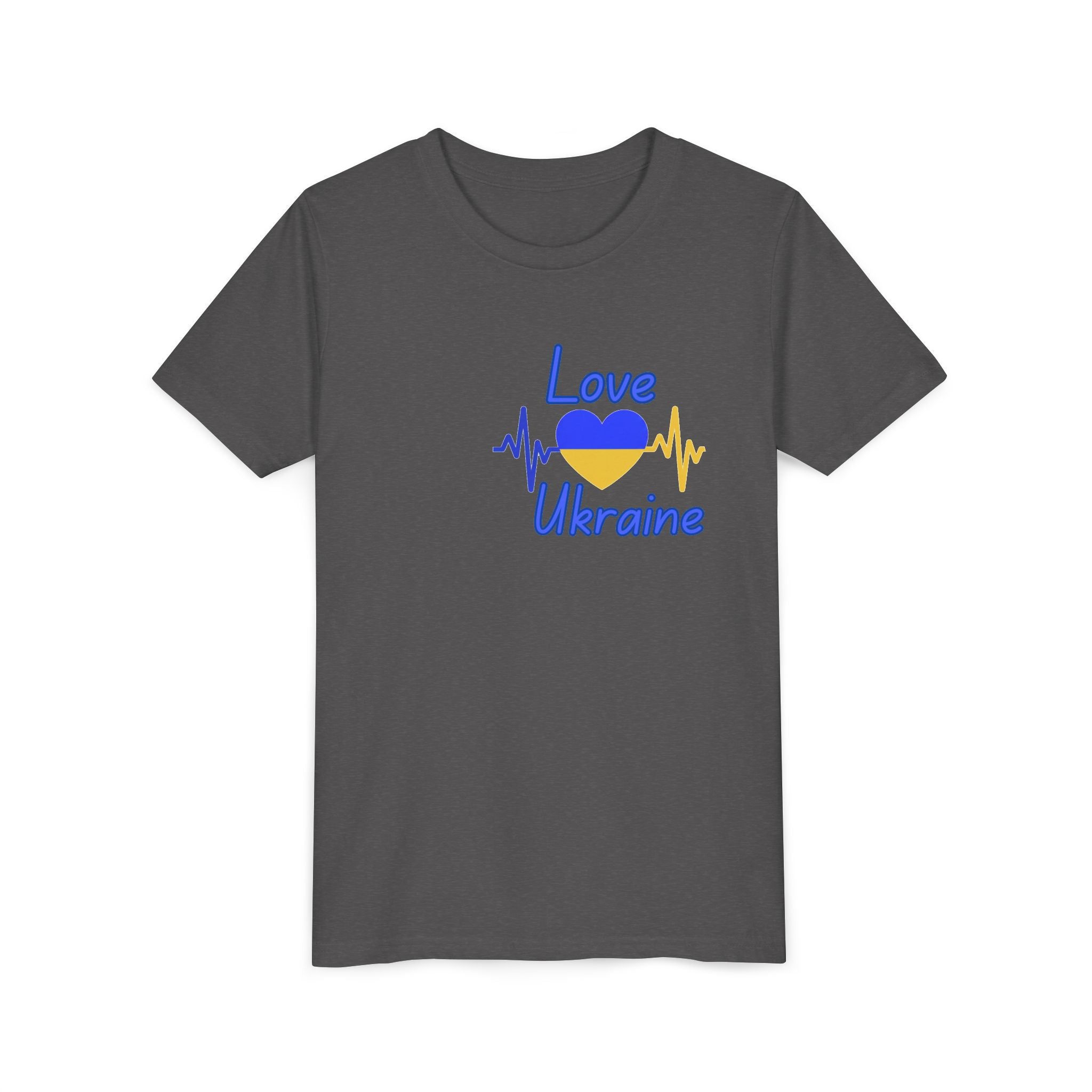 Love Ukraine Youth Tee — Blue & Yellow Heart Kids Shirt (Support Ukraine)