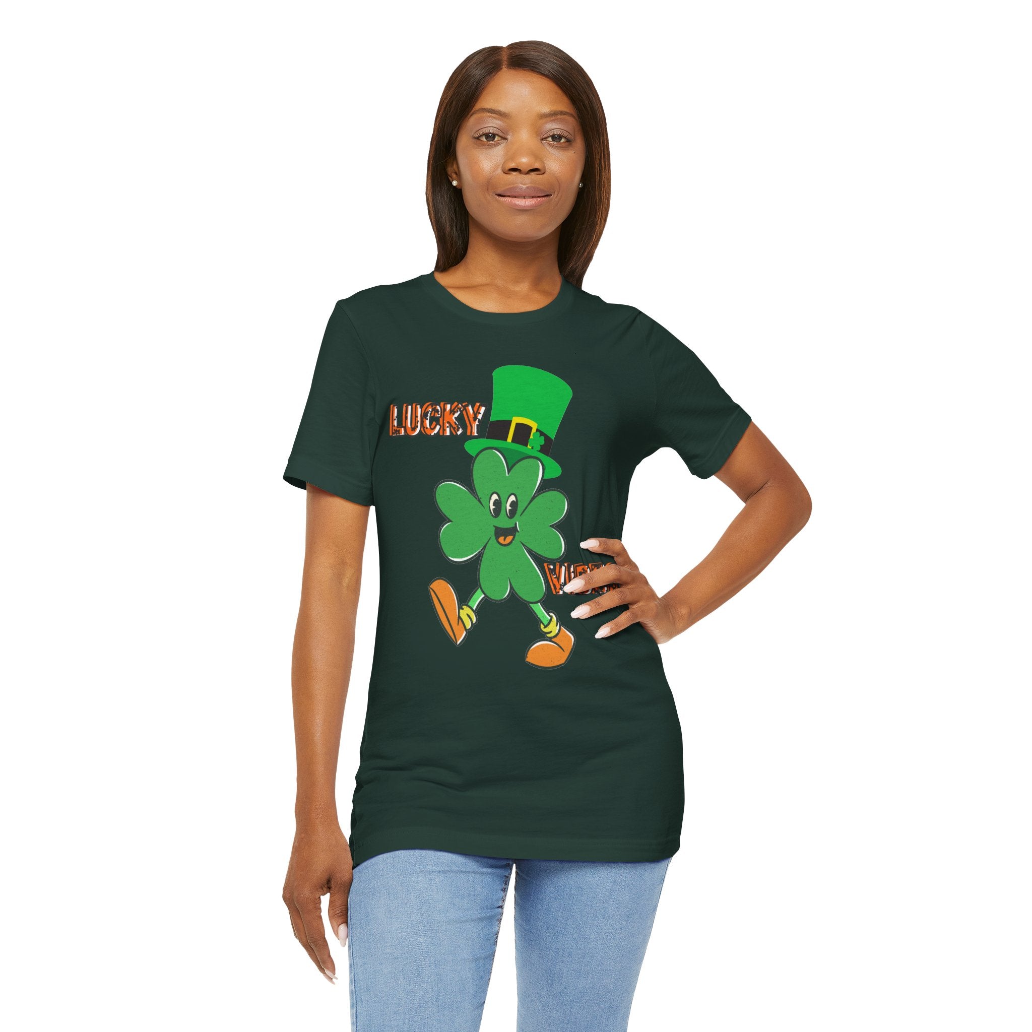 Lucky Vibes Saint Patrick's Day T-Shirt — Walking Shamrock Graphic Tee
