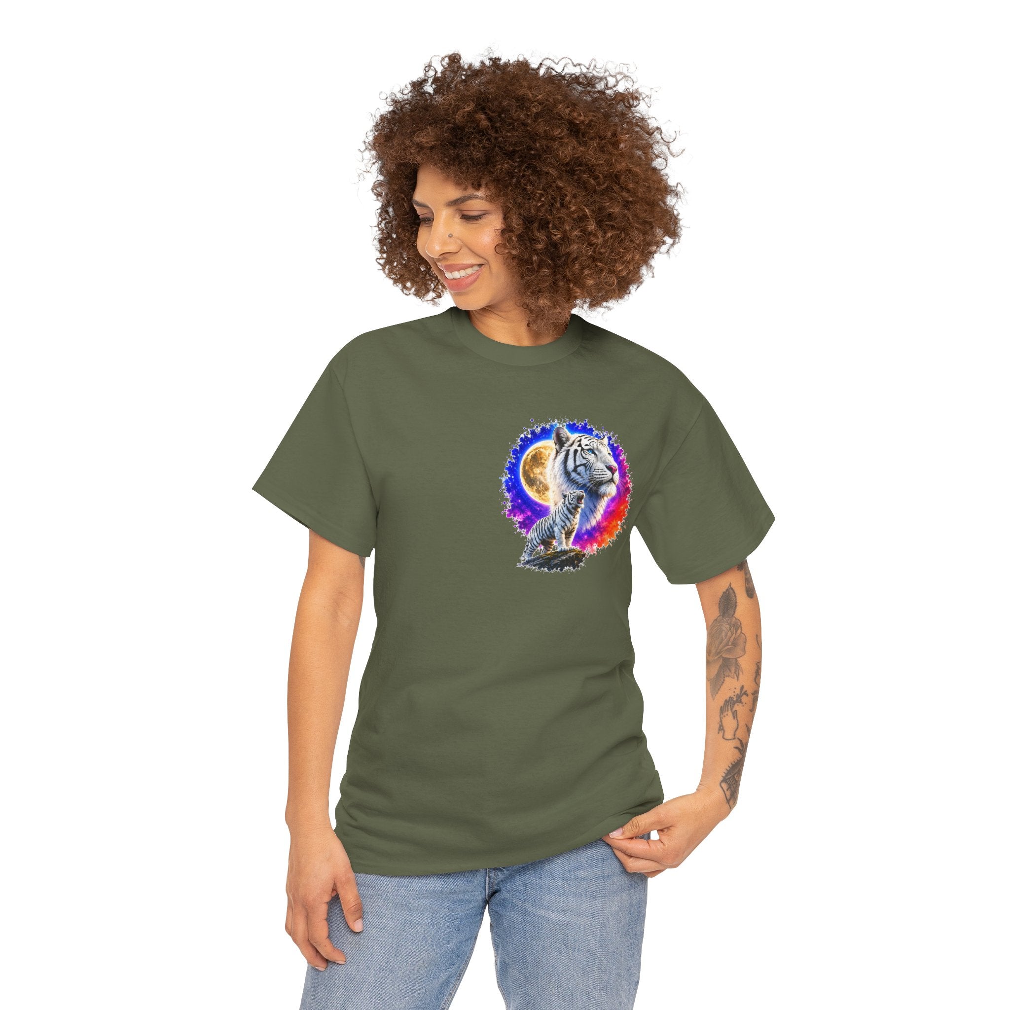 White Tiger Moon T-Shirt | Colorful Wildlife Graphic Tee | Big Cat Lover Gift | Unisex Nature Shirt