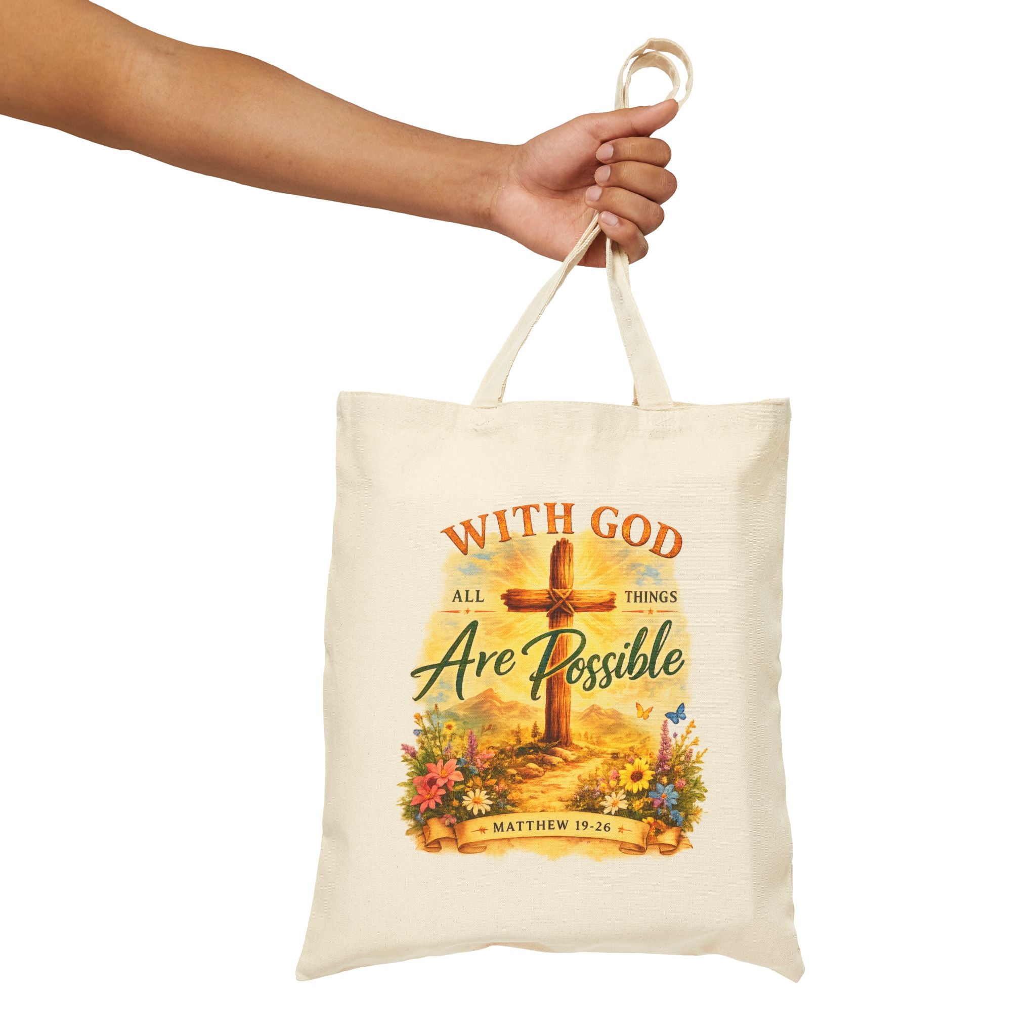 Christian Tote Bag – With God All Things Are Possible | Matthew 19:26 Faith Tote Bag | Religious Gift for Women