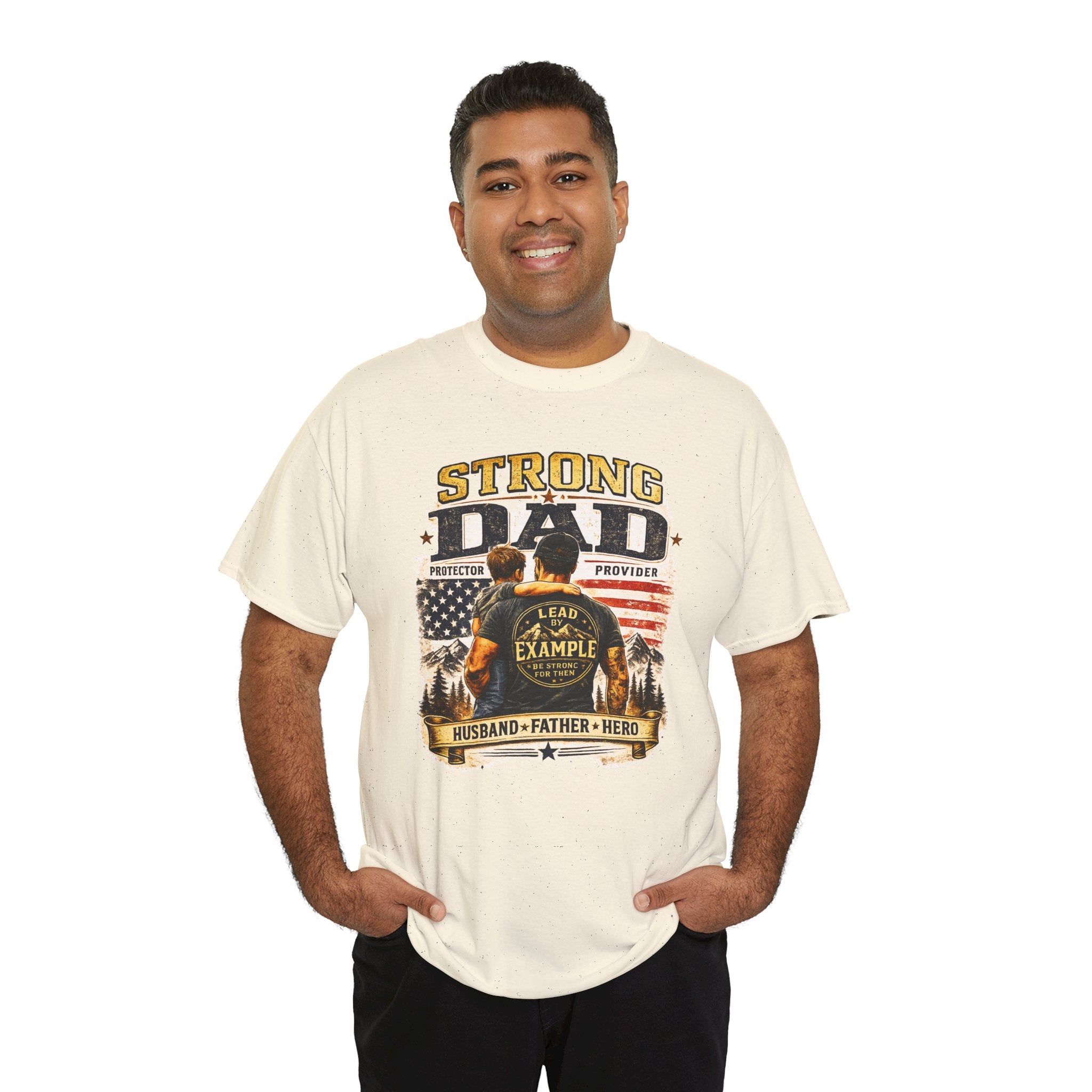 Strong Dad T-Shirt | Lead by Example Patriotic Father Graphic Tee | Vintage USA Dad Shirt | Father's Day Gift for Dad