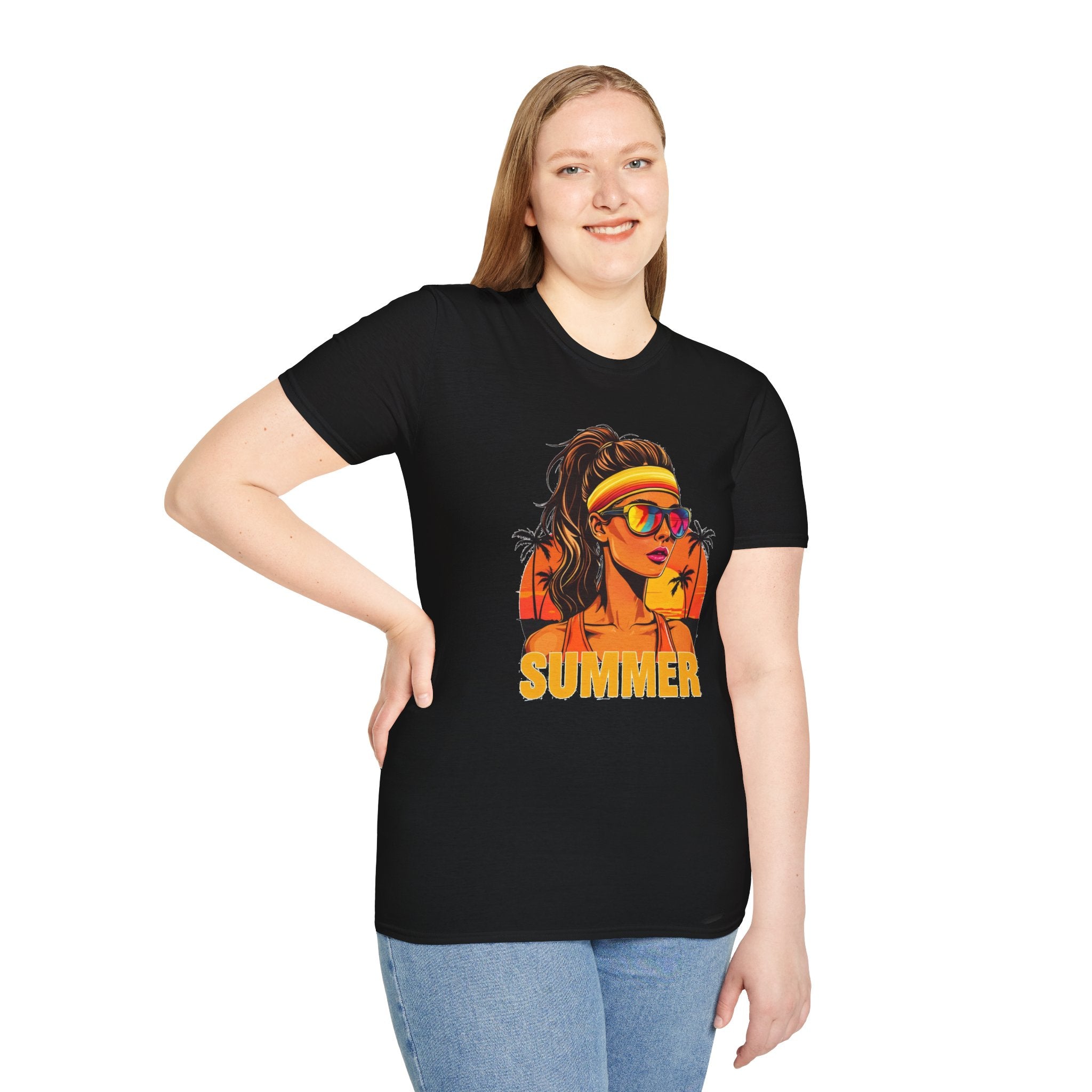 Summer Retro Graphic T-Shirt — 'SUMMER' Beach Babe Palm Tree Tee