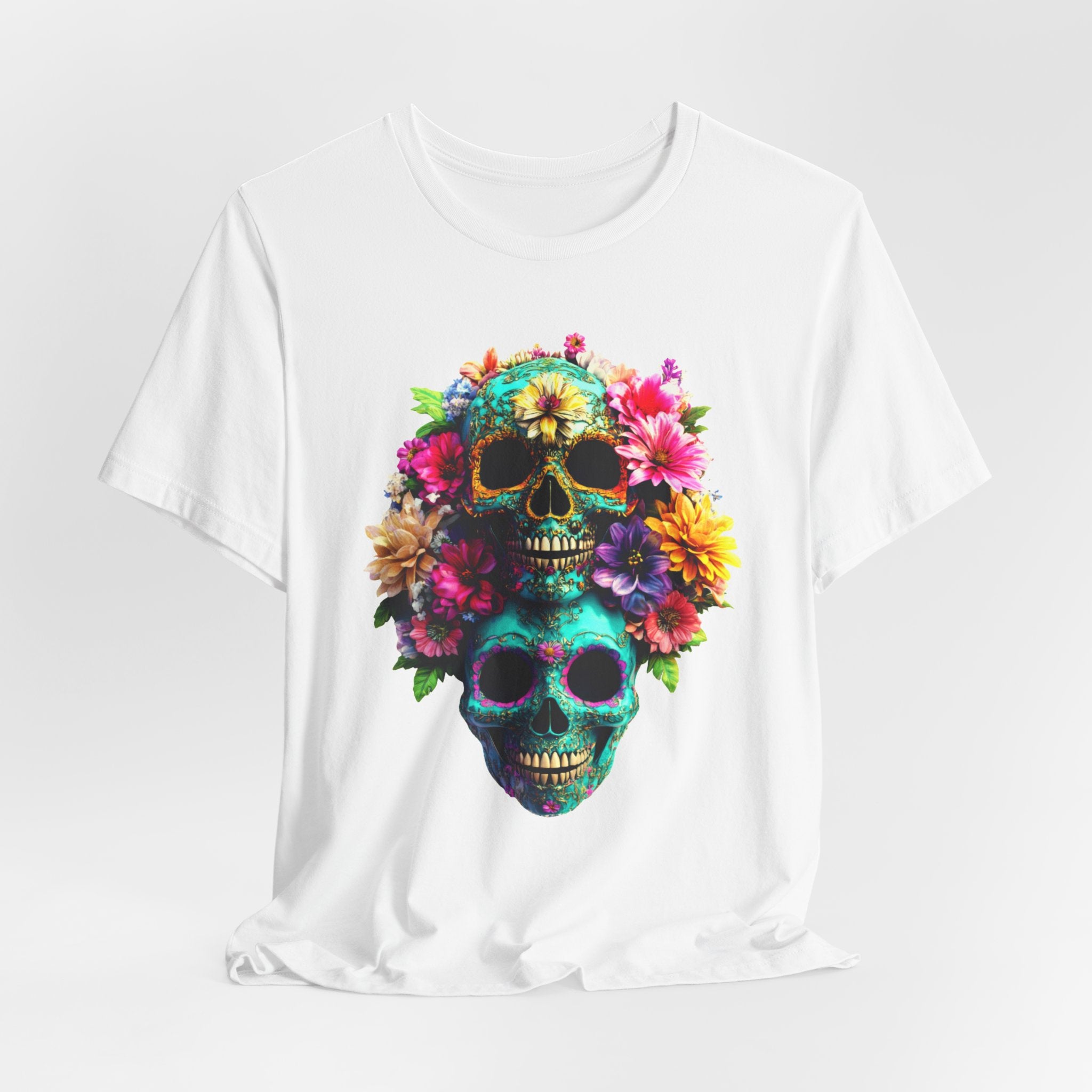 Floral Skull T-Shirt, Day of the Dead Shirt, Sugar Skull Graphic Tee, Colorful Skull Tee, Gothic Floral Shirt