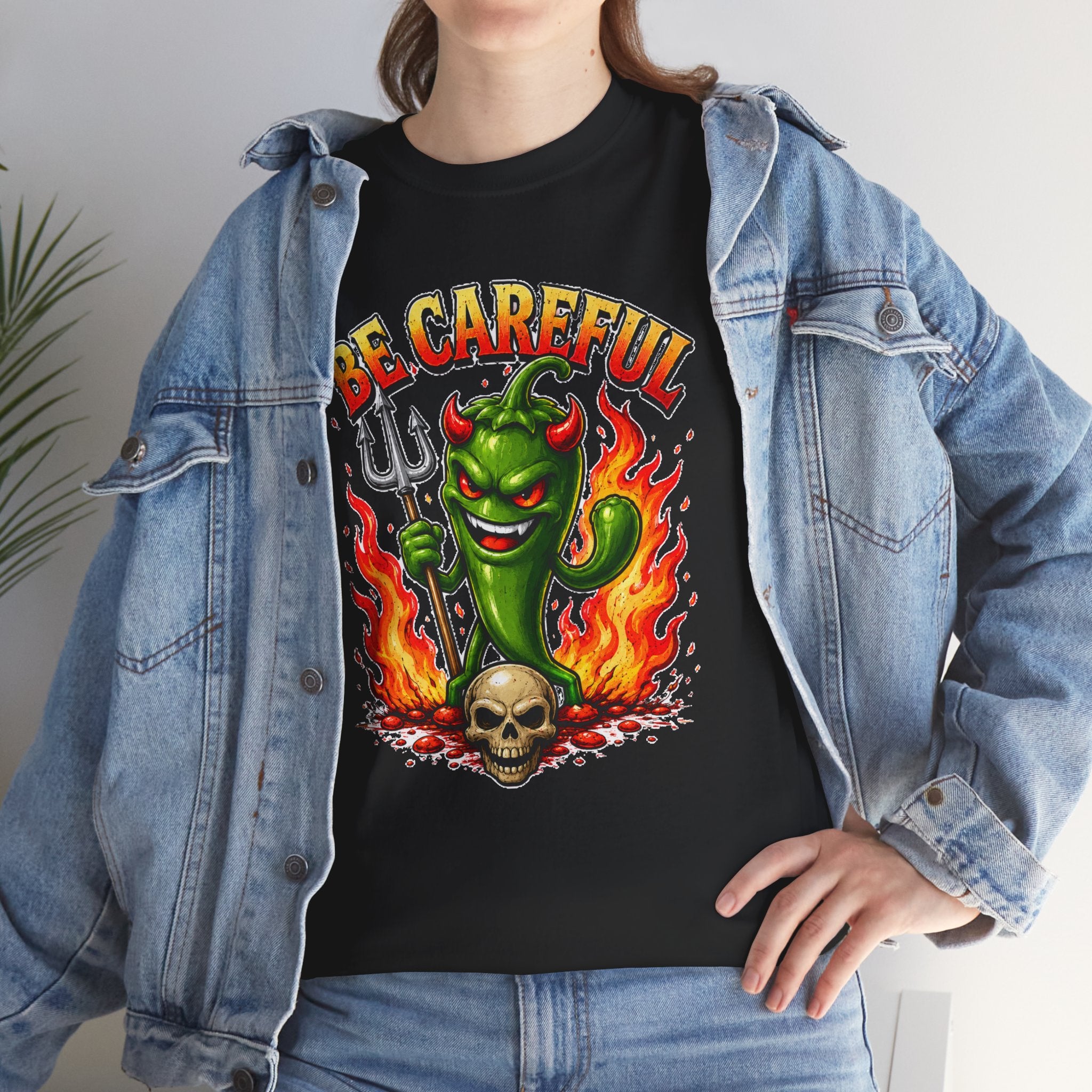 Be Careful Devil Pepper Shirt, Funny Spicy Pepper T-Shirt, Hot Chili Graphic Tee, Retro Tattoo Style Unisex Gift