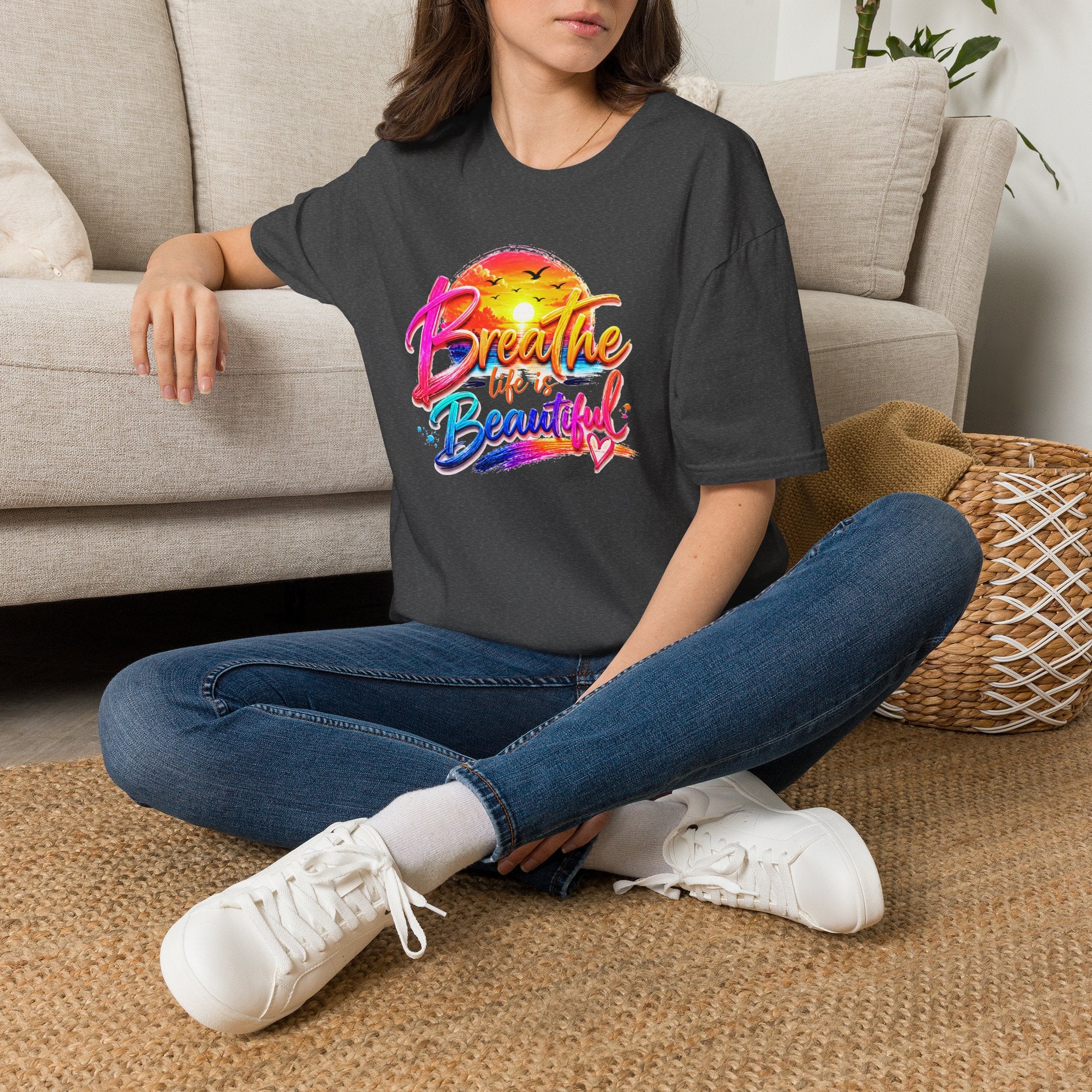 T-Shirt — "Breathe Life Is Beautiful" Sunset Graphic Tee