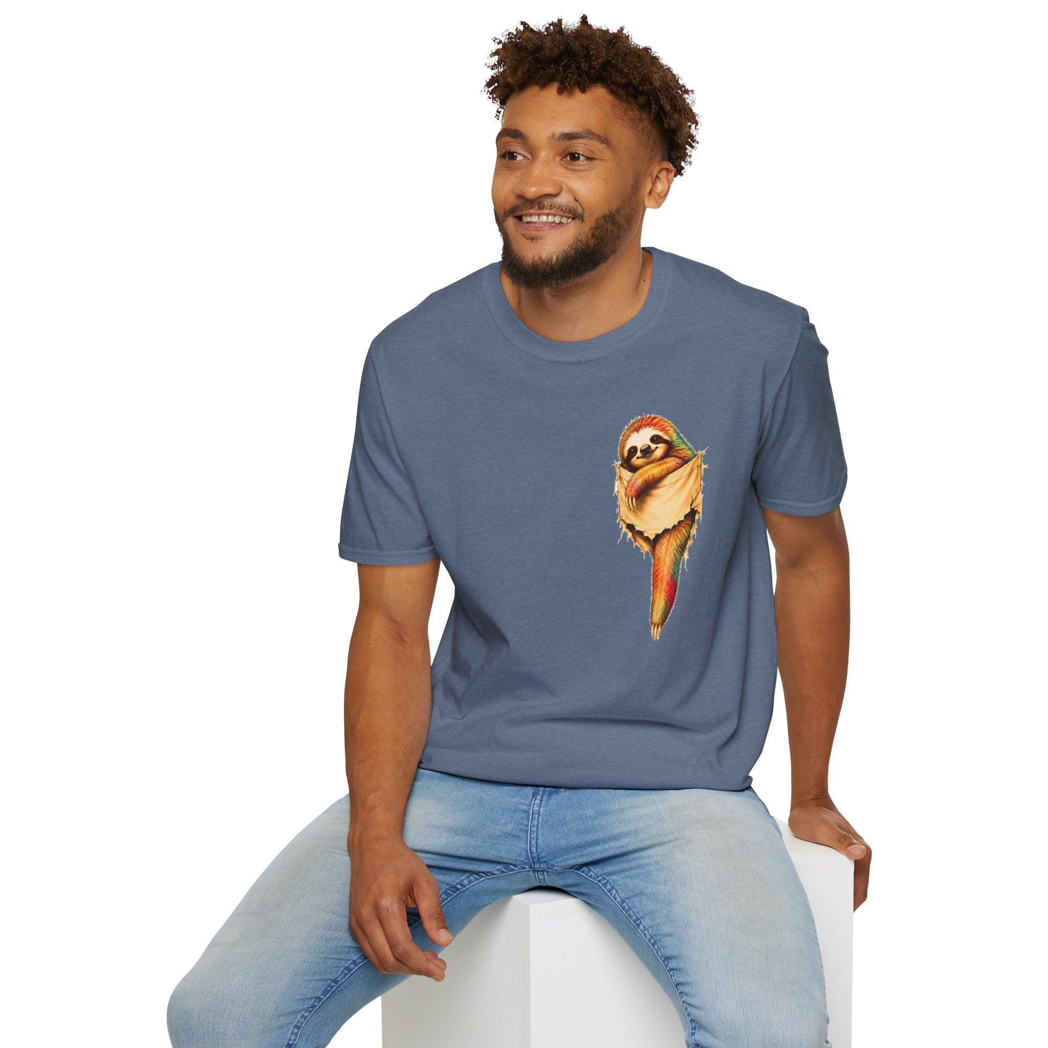 Sloth Pocket Tee — Cute Hugging Sloth Graphic T-Shirt