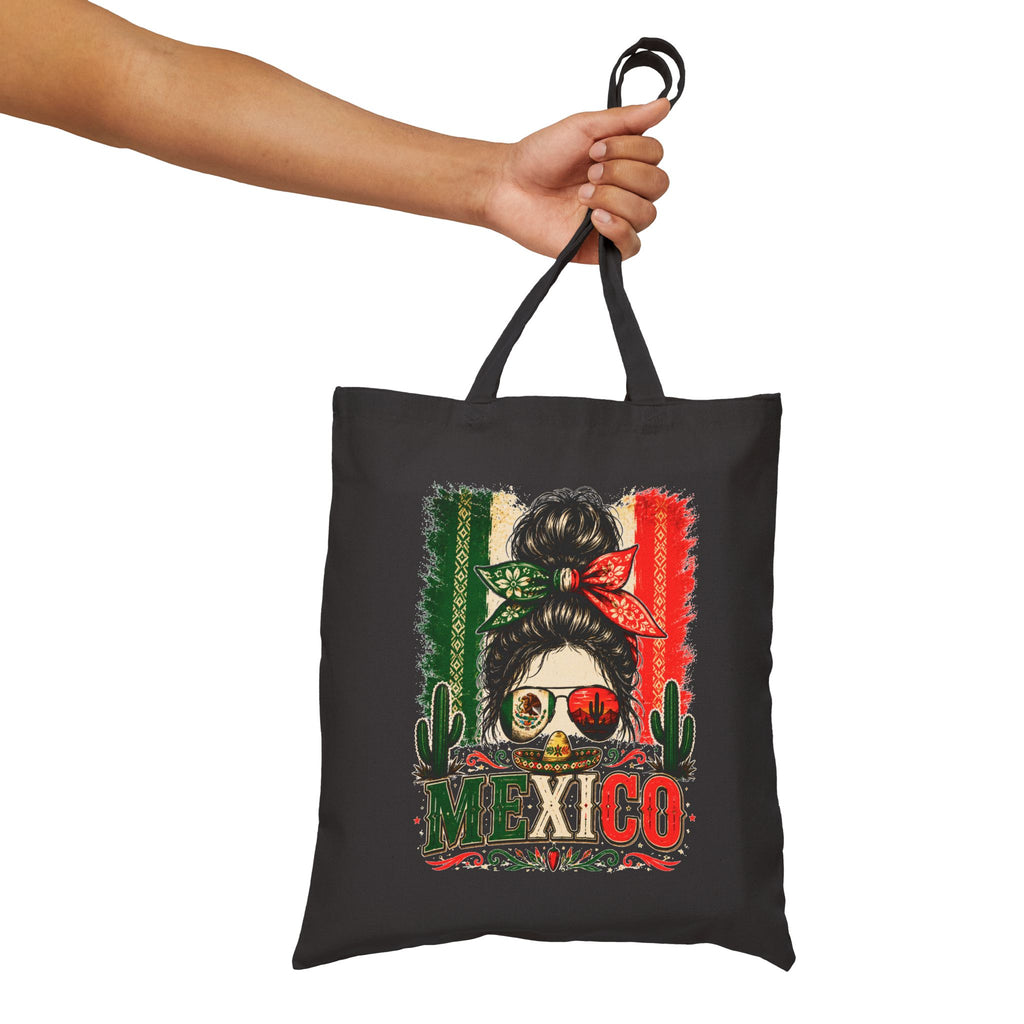 Mexico Messy Bun Tote Bag – Mexican Flag Sunglasses Canvas Tote