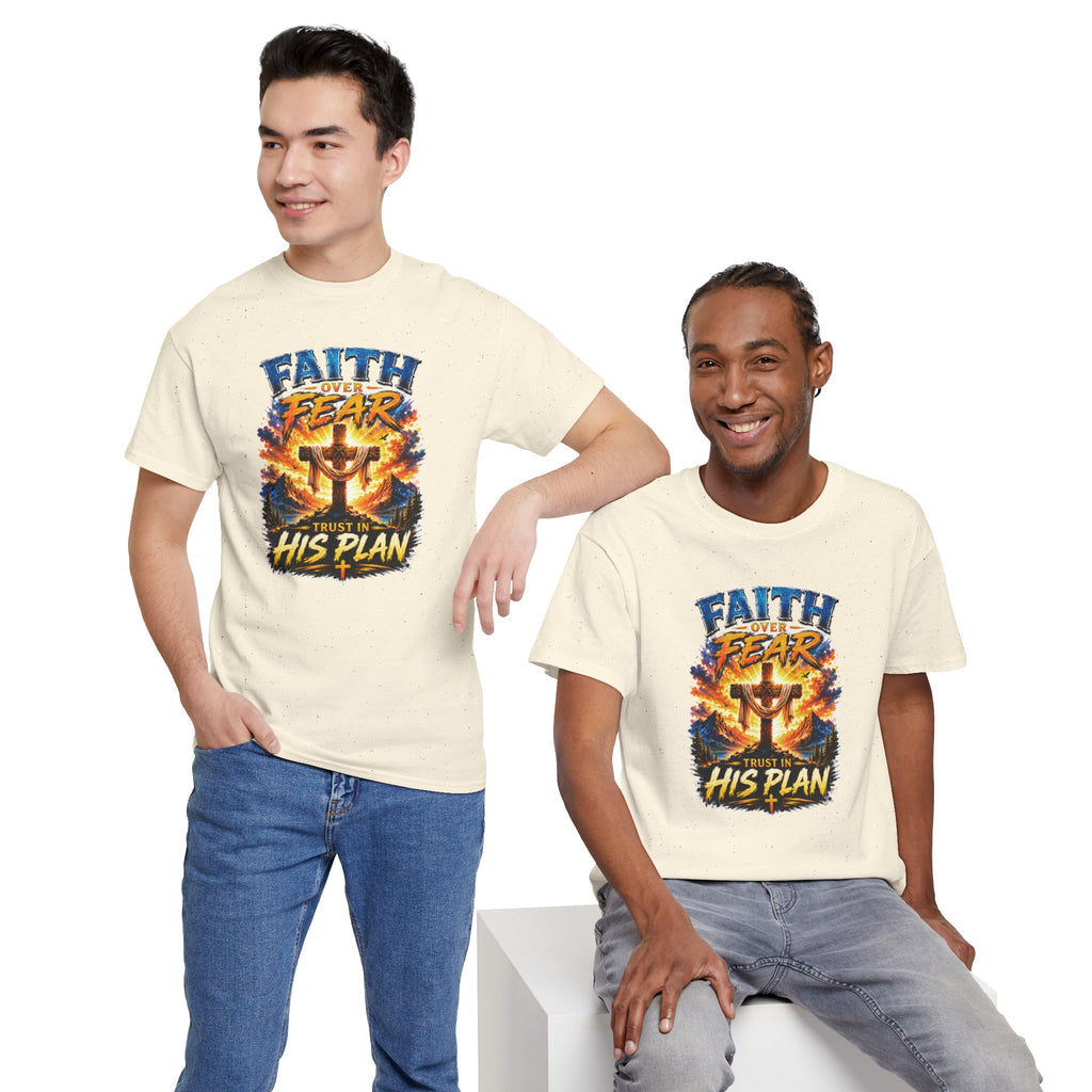 Faith Over Fear Christian T-Shirt | Trust in His Plan Cross Graphic Tee | Religious Unisex Shirt | Christian Gift