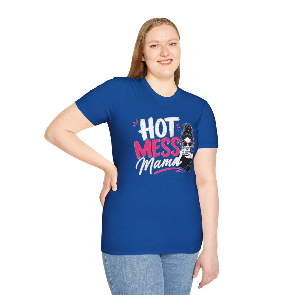 Hot Mess Mama Coffee Lover Shirt, Funny Mom Life Graphic Tee, Caffeine Humor T-Shirt for Moms