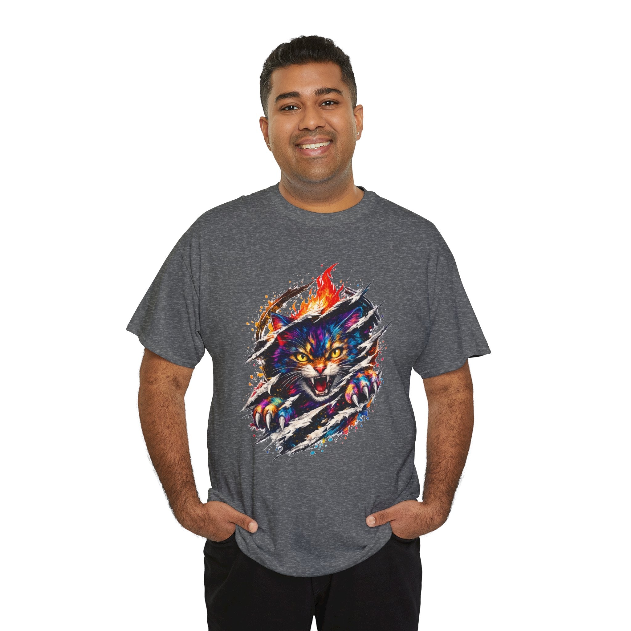 Colorful Angry Cat Rip Through Graphic Tee | Neon Cat T-Shirt | Unisex Streetwear Shirt | Fierce Cat Art | Gift for Cat Lovers