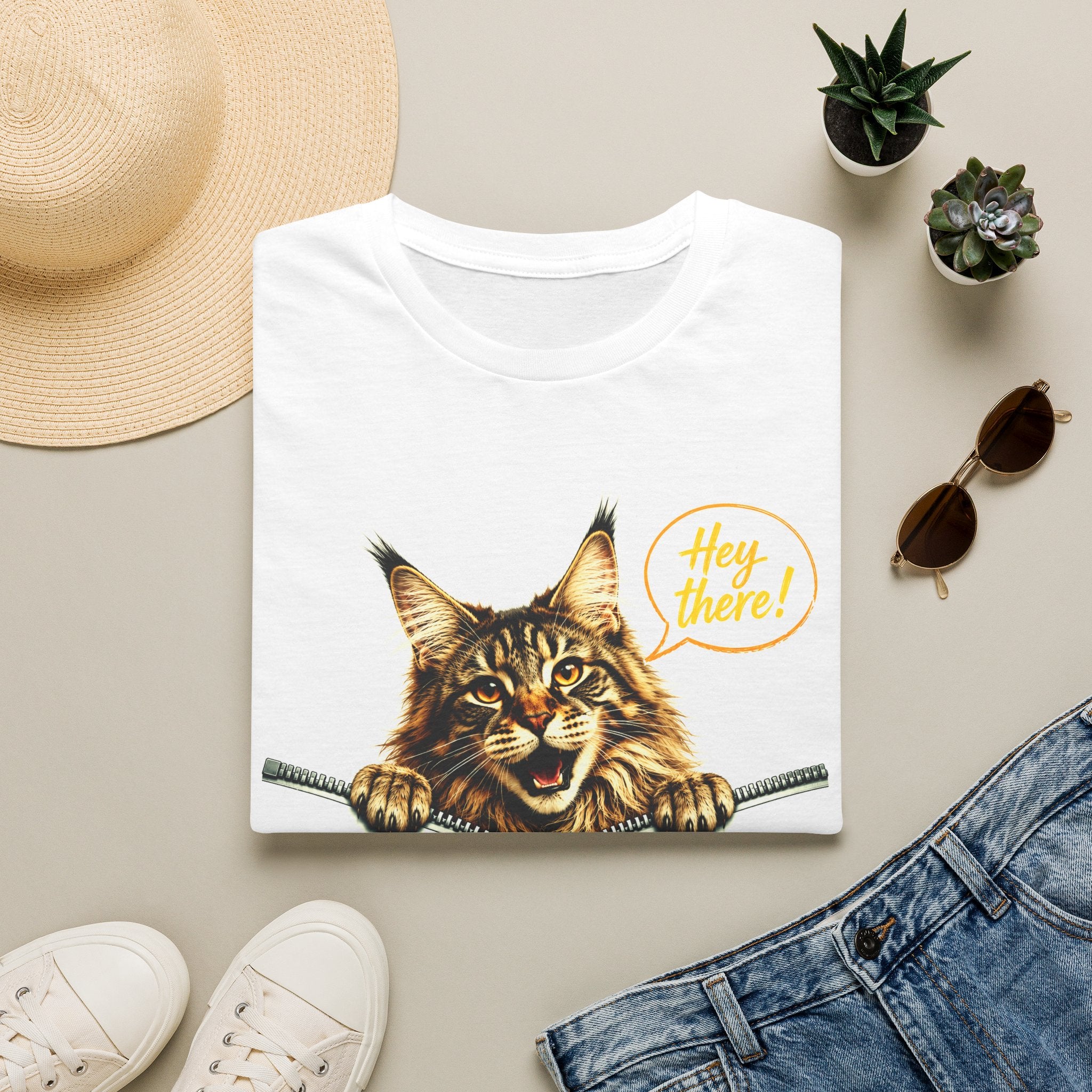 Cute Maine Coon Cat Shirt, Funny Cat Lover Tee, Hey There Cat Graphic T-Shirt, Cute Animal Shirt, Gift for Cat Mom, Unisex Tee