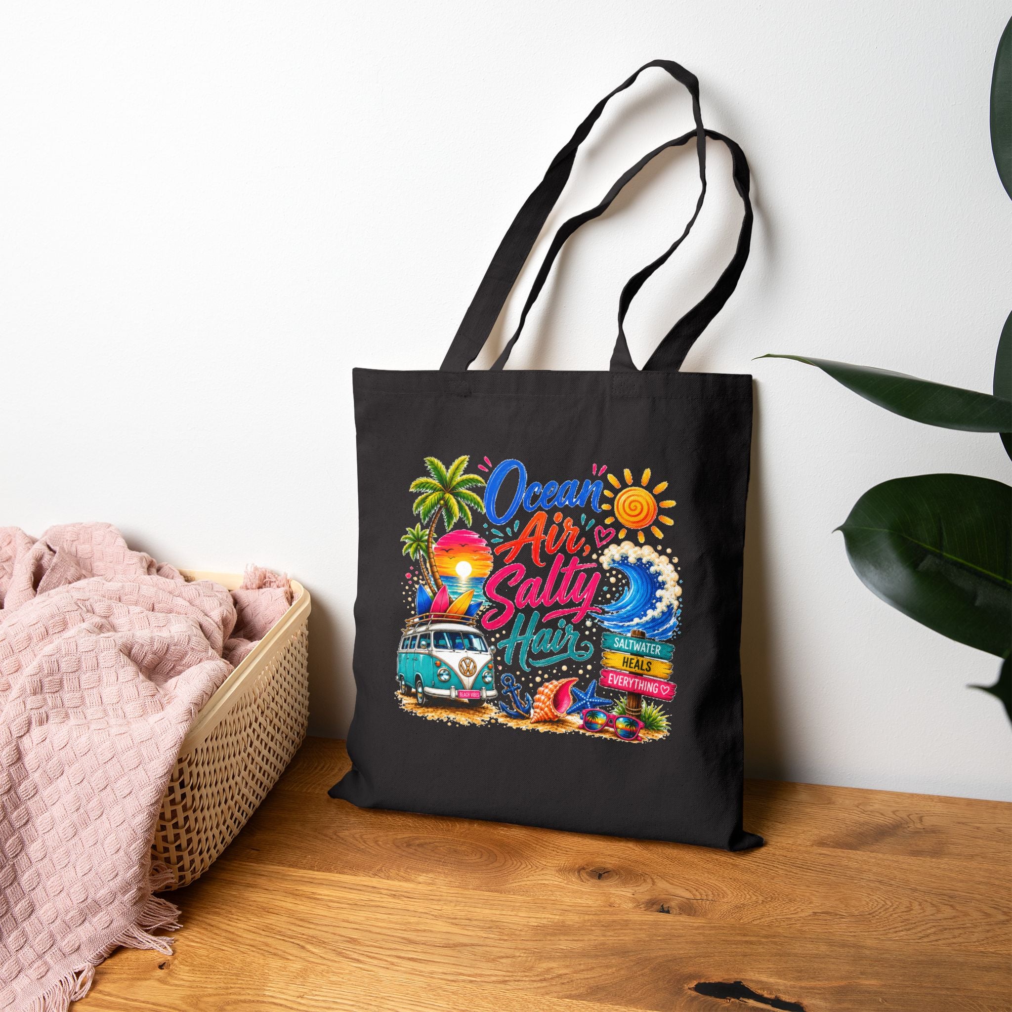 Ocean Air Salty Hair Tote Bag, Beach Canvas Tote, Tropical Summer Bag, Coastal Shopper, Beach Lover Gift, Vacation Tote