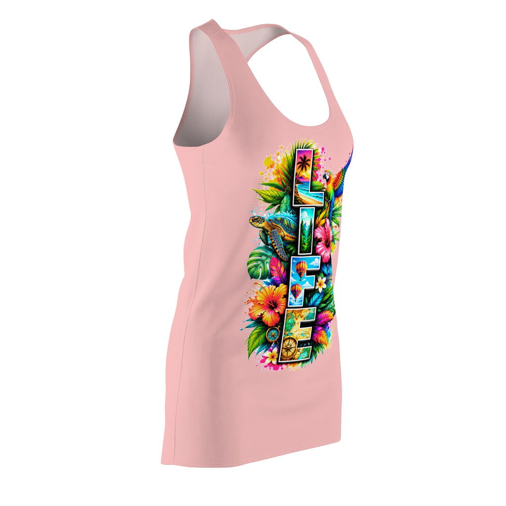 Tropical "LIFE" Racerback Dress — Floral Parrot Summer Sundress