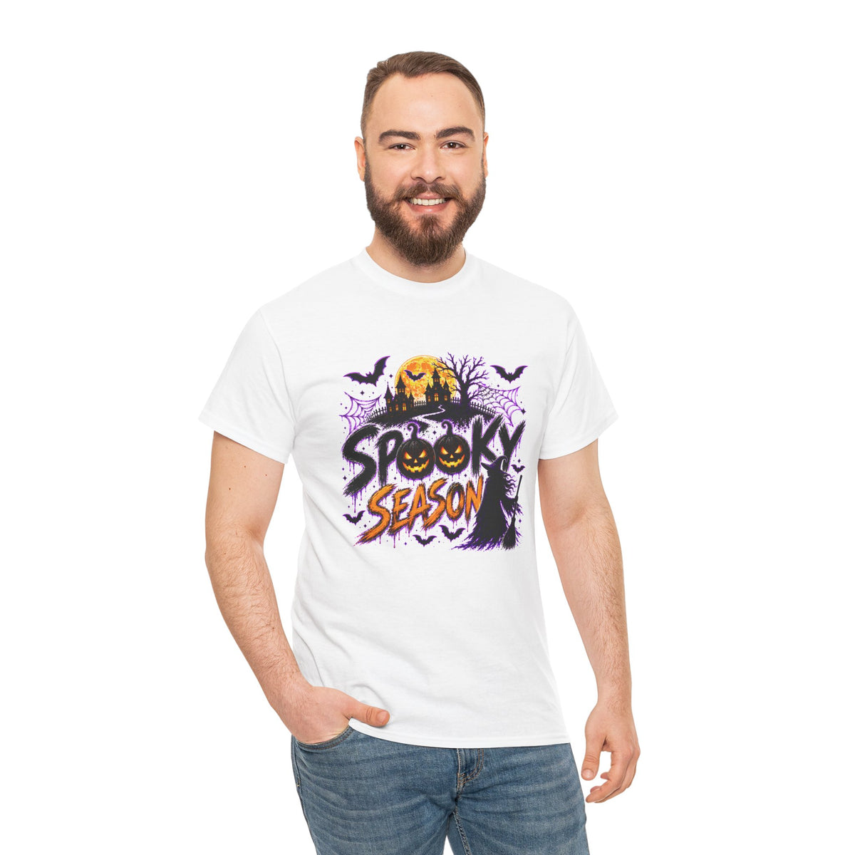Spooky Season Halloween T-Shirt, Jack O Lantern Pumpkin Tee, Haunted House Graphic Shirt, Unisex Halloween Tee