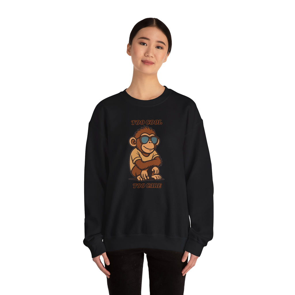 Too Cool Too Care Monkey Sweatshirt — Cute Sunglasses Ape Crewneck