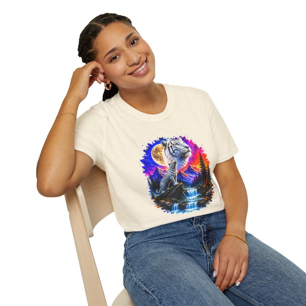 White Tiger Moon T-Shirt | Colorful Wildlife Graphic Tee | Big Cat Lover Gift | Nature Shirt