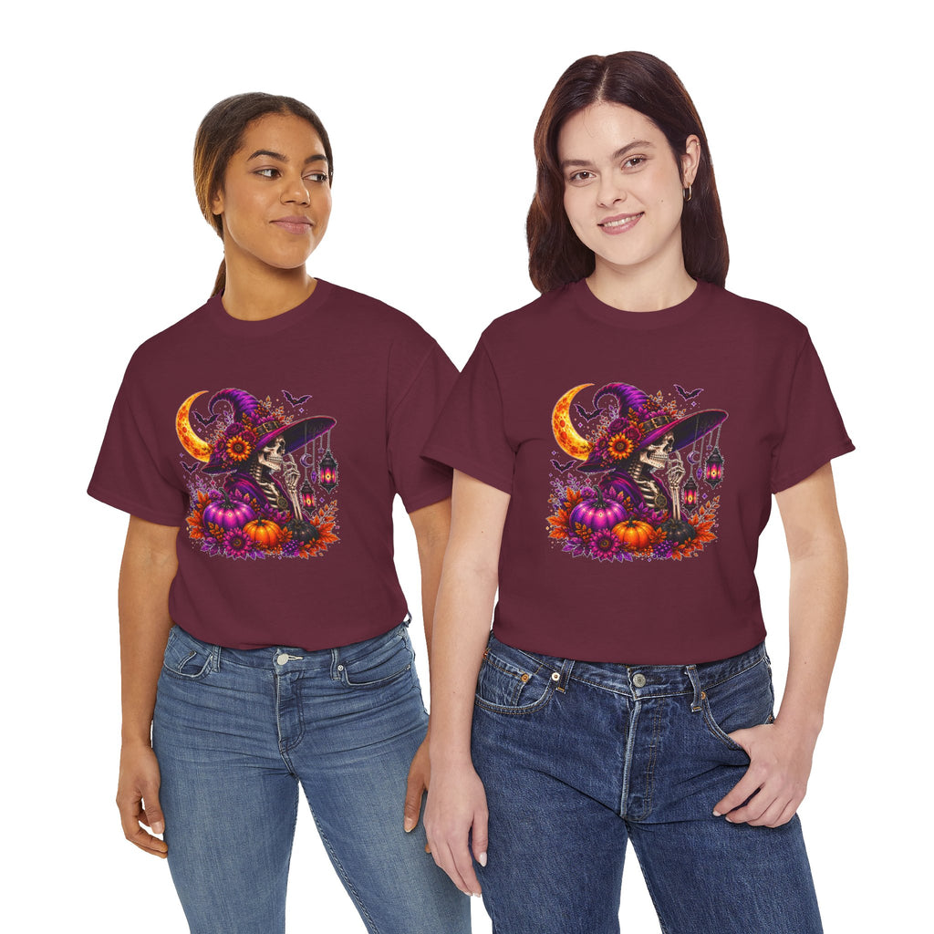 Halloween Witch Skeleton T-Shirt, Spooky Pumpkin Moon Tee, Gothic Fall Graphic Shirt, Halloween Gift for Her