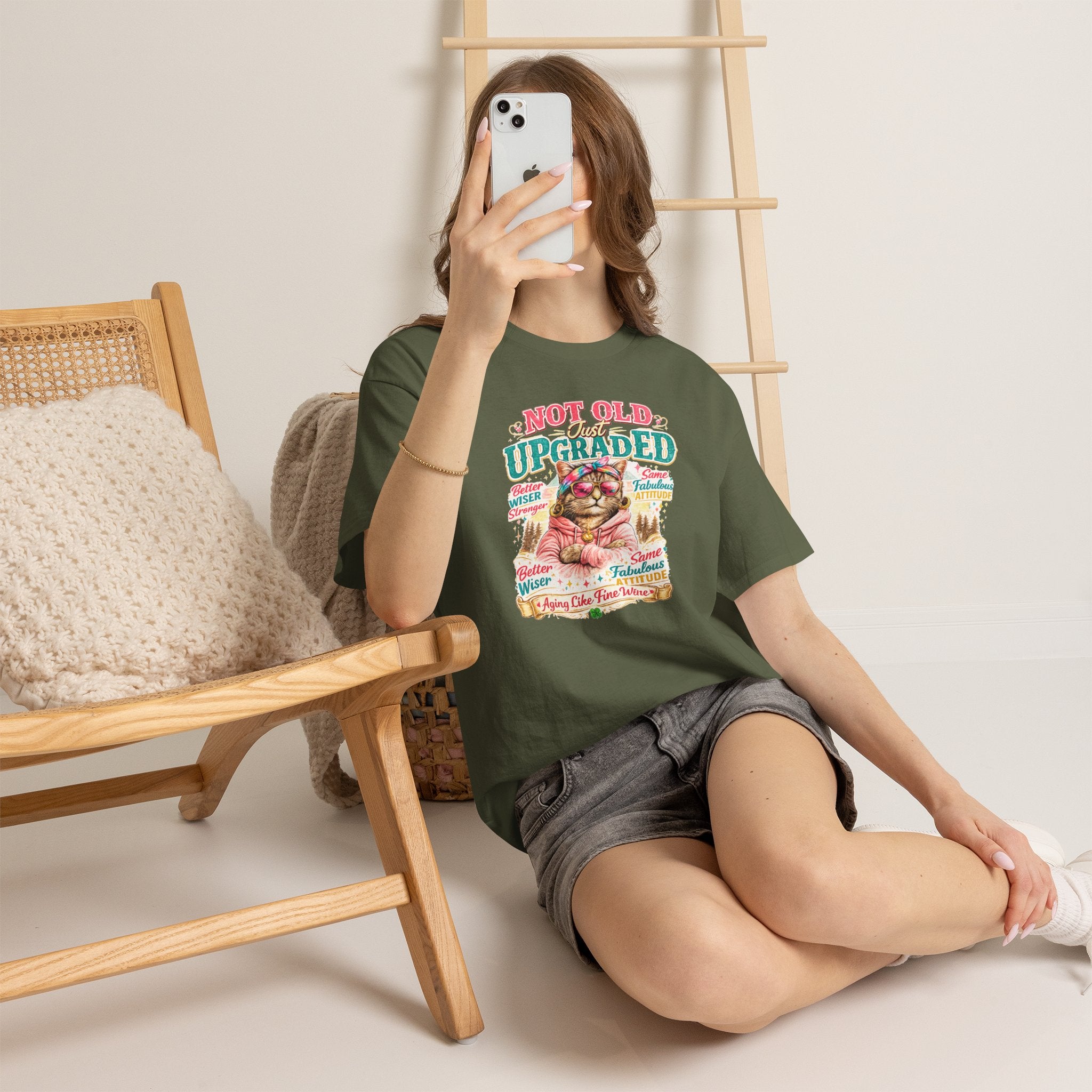 Not Old Just Upgraded Cat T-Shirt | Funny Cat Lover Tee | Vintage Birthday Shirt | Cute Kitty Graphic Tee | Gift for Cat Mom | Cat Lover Gift