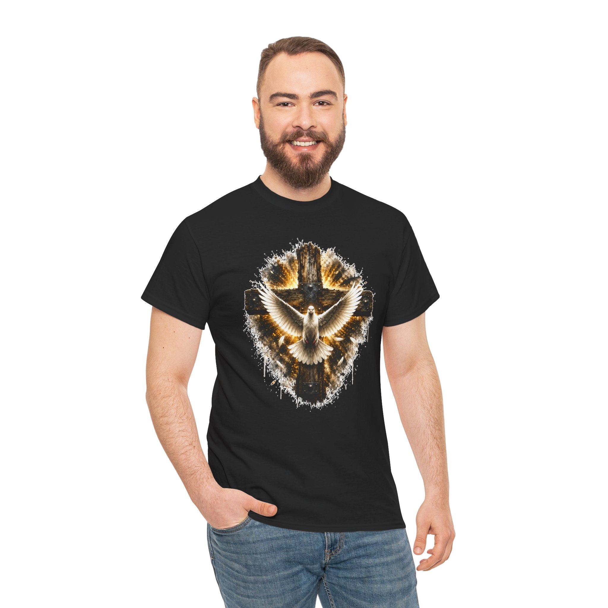 Christian Dove Cross T-Shirt | Holy Spirit Shirt | Faith Graphic Tee | Religious Gift | Bible Believer Shirt | Unisex Christian Tee