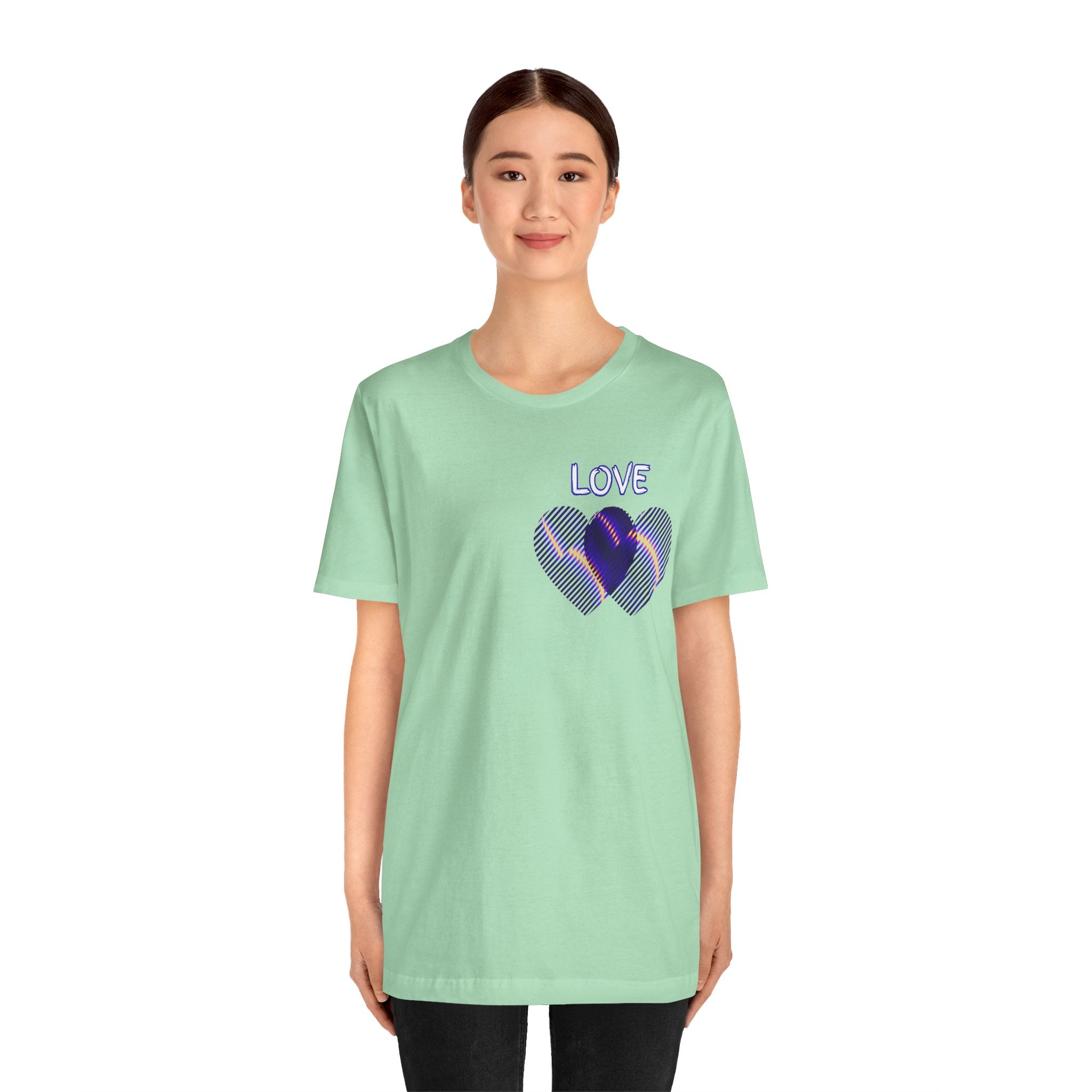 Love Heart Graphic Tee — Retro Purple Striped Hearts