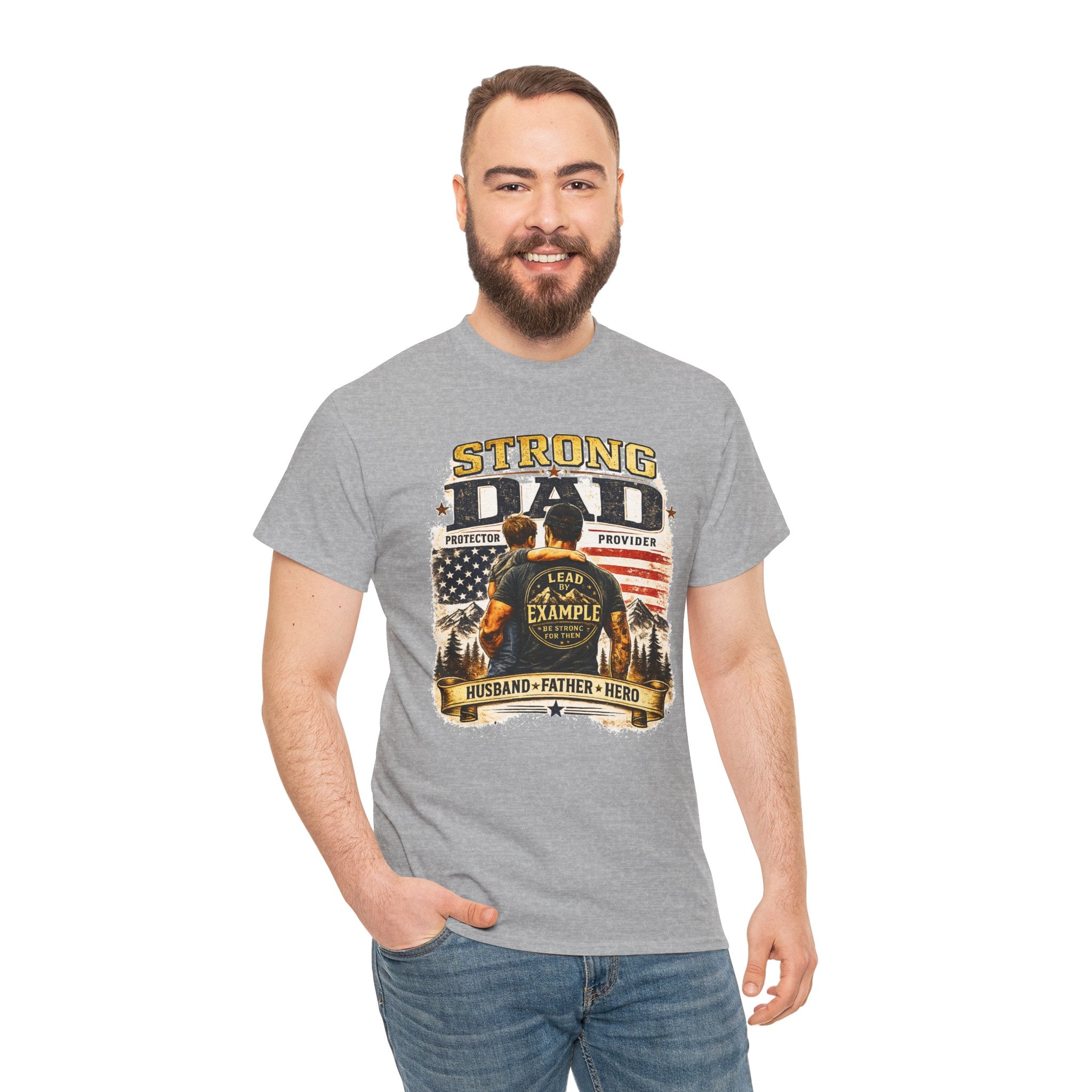 Strong Dad T-Shirt | Lead by Example Patriotic Father Graphic Tee | Vintage USA Dad Shirt | Father's Day Gift for Dad