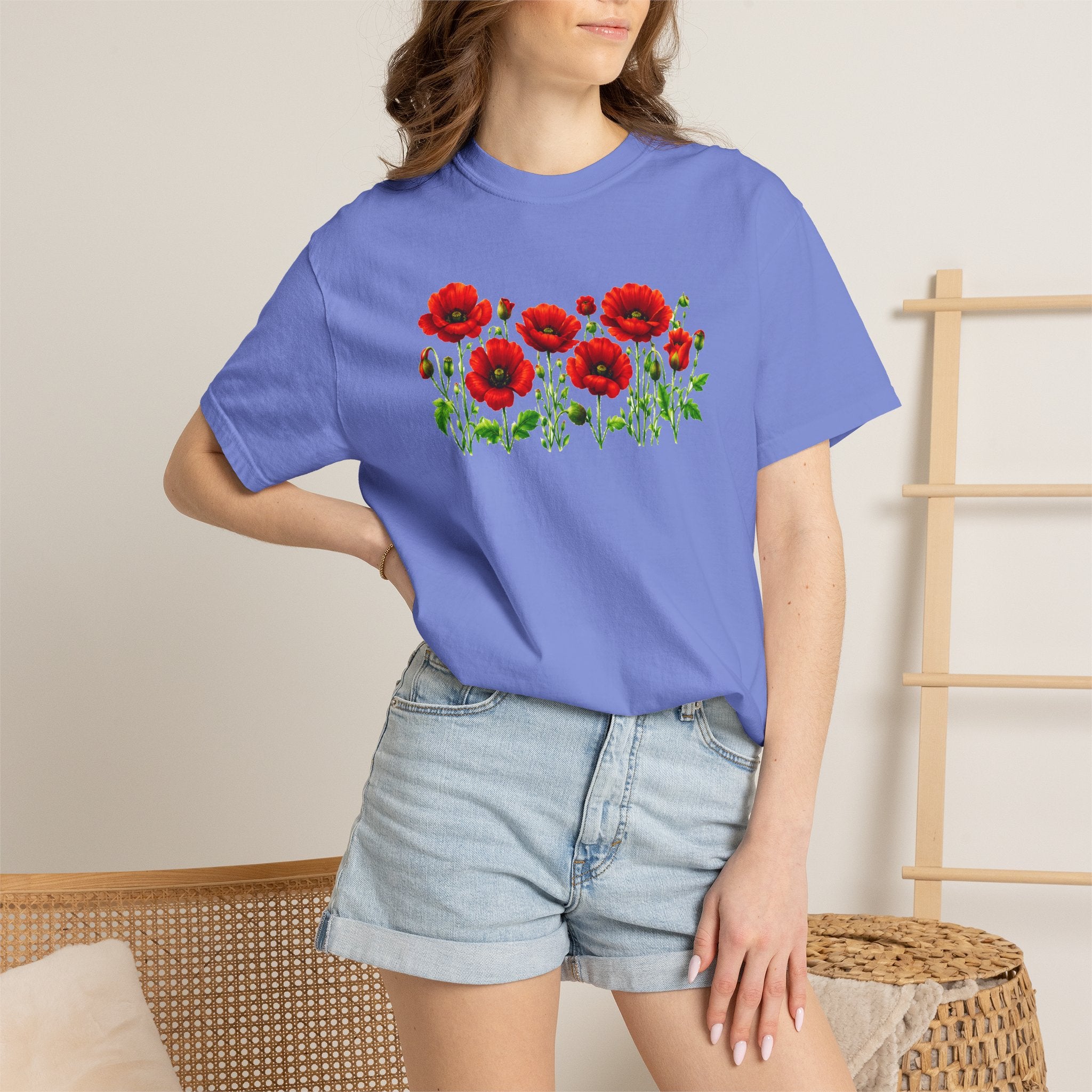 Red Poppy Shirt, Floral T-Shirt for Women, Wildflower Graphic Tee, Botanical Garden Shirt, Comfort Colors Tee
