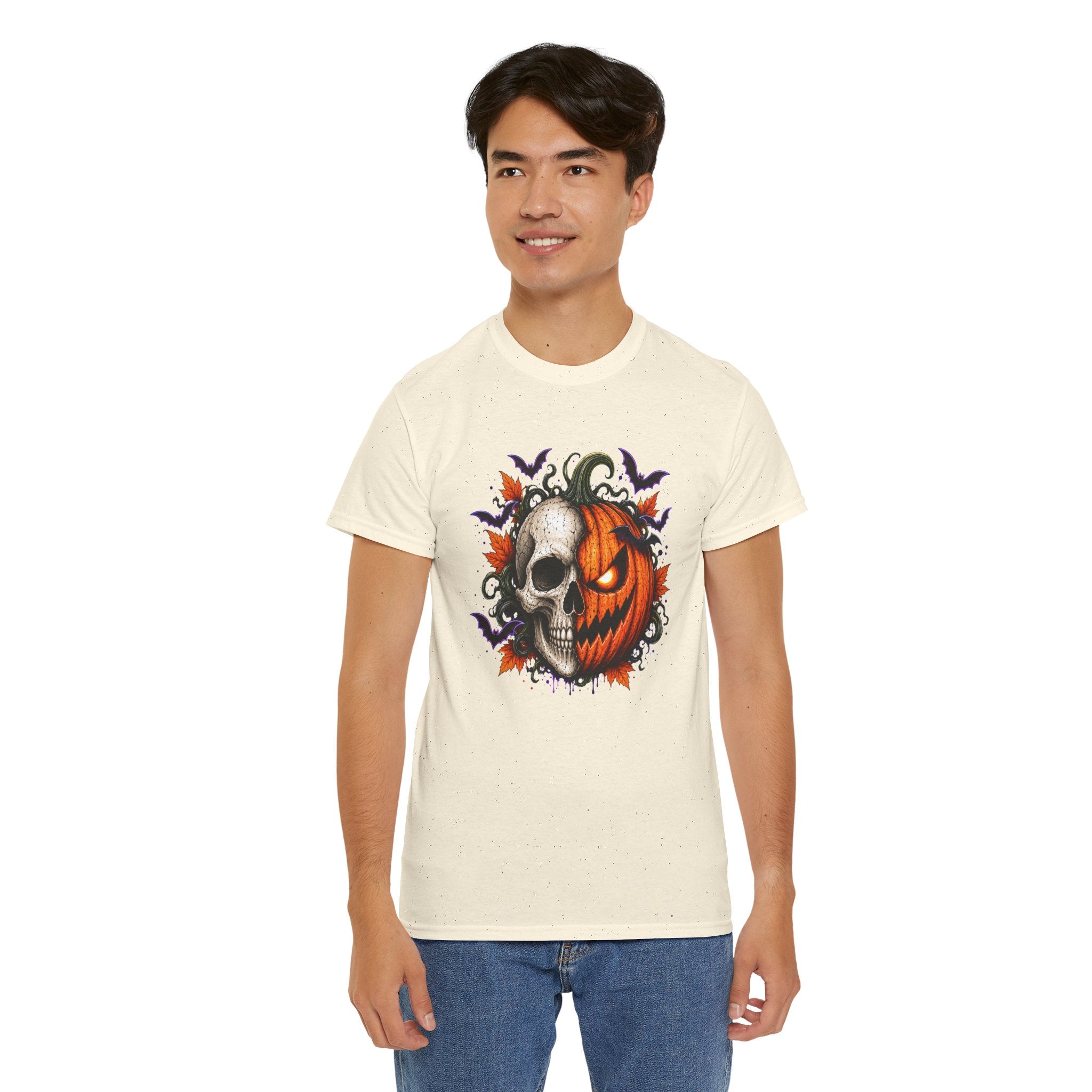 Halloween Skull Pumpkin T-Shirt, Spooky Jack O Lantern Graphic Tee, Unisex Halloween Shirt, Gothic Fall Tee