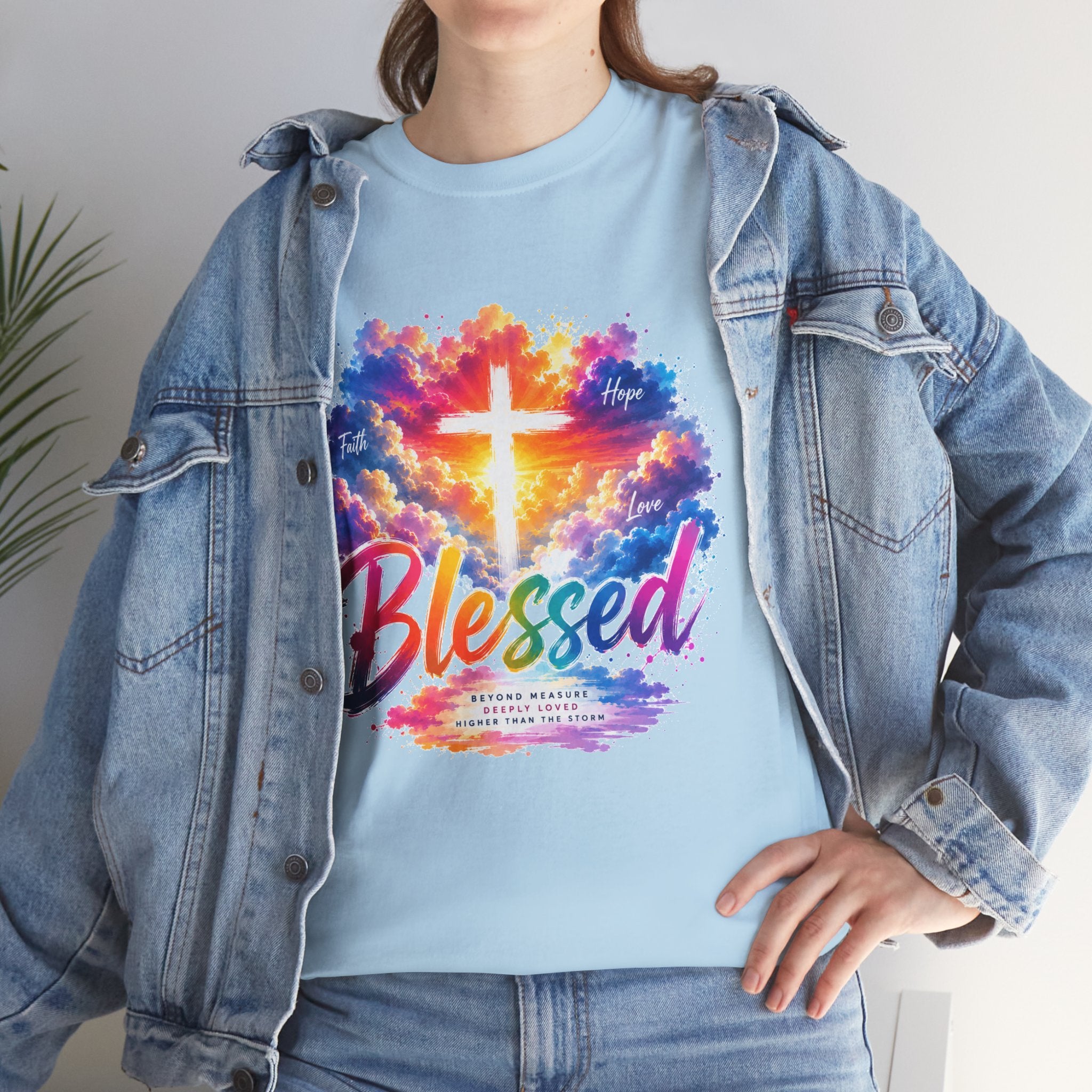 Blessed Christian T-Shirt, Colorful Cross Shirt, Faith Graphic Tee, Jesus Lover Gift, Religious Unisex Shirt