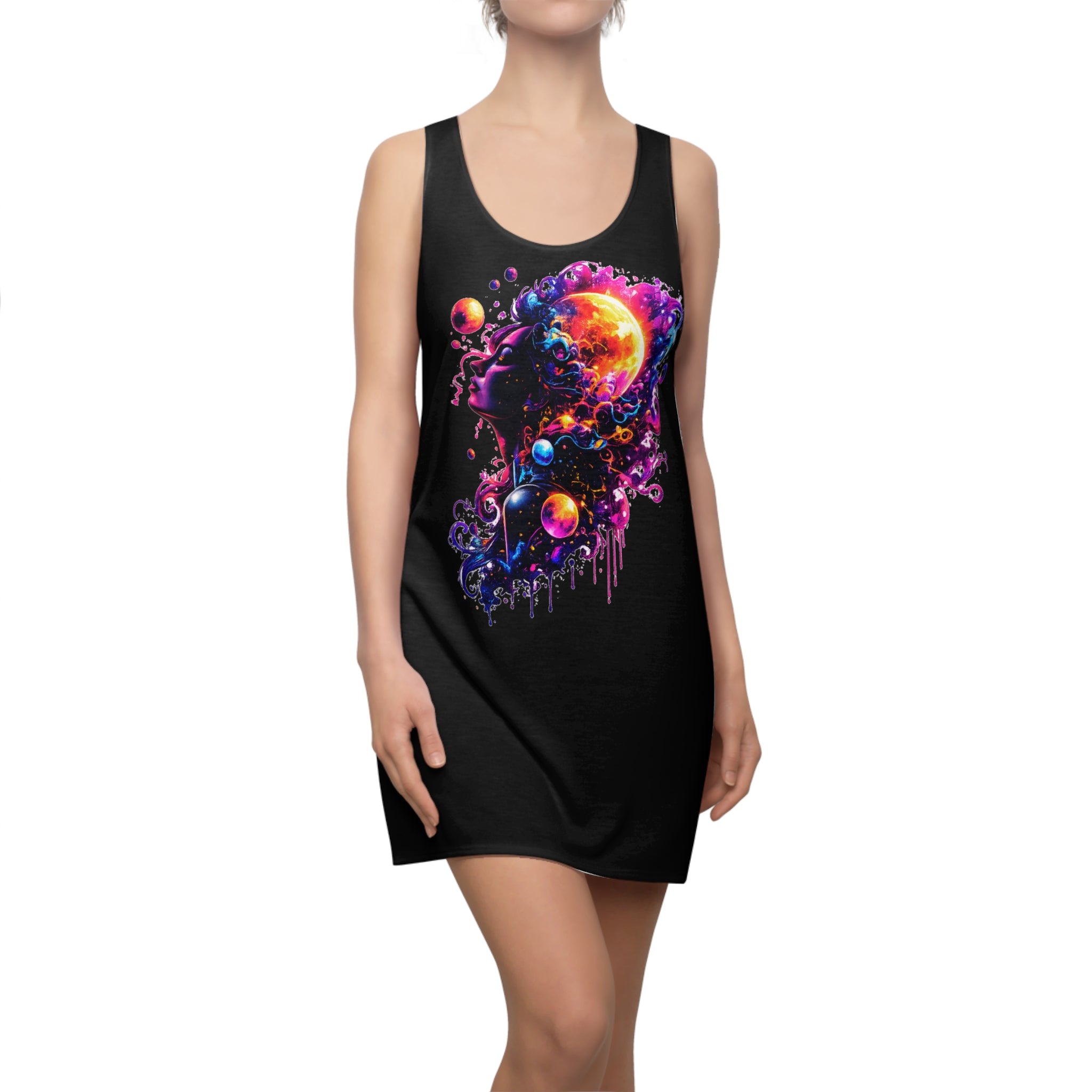 Psychedelic Cosmic Woman Racerback Dress — Galaxy Art AOP