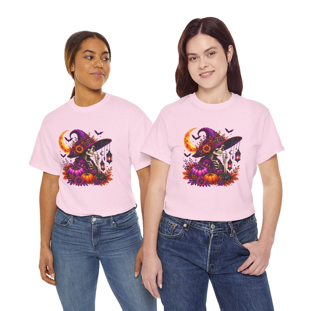 Halloween Witch Skeleton T-Shirt, Spooky Pumpkin Moon Tee, Gothic Fall Graphic Shirt, Halloween Gift for Her